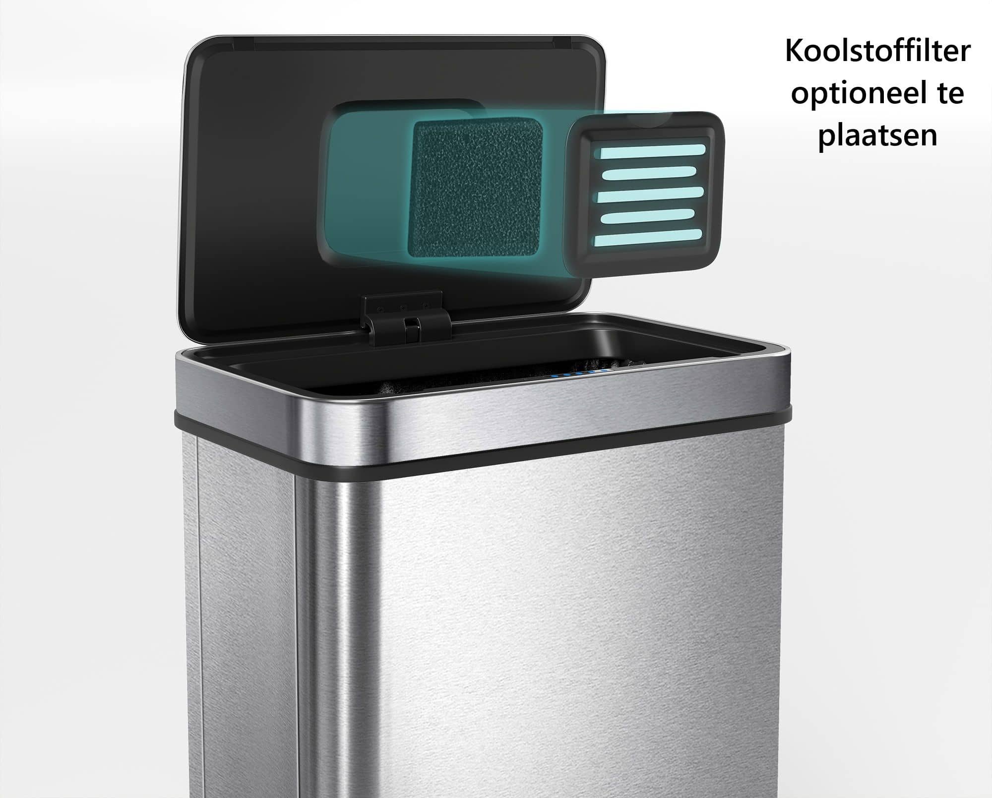 4goodz Sensorprullenbak rechthoek 60L 27x39x66cm - Zilver