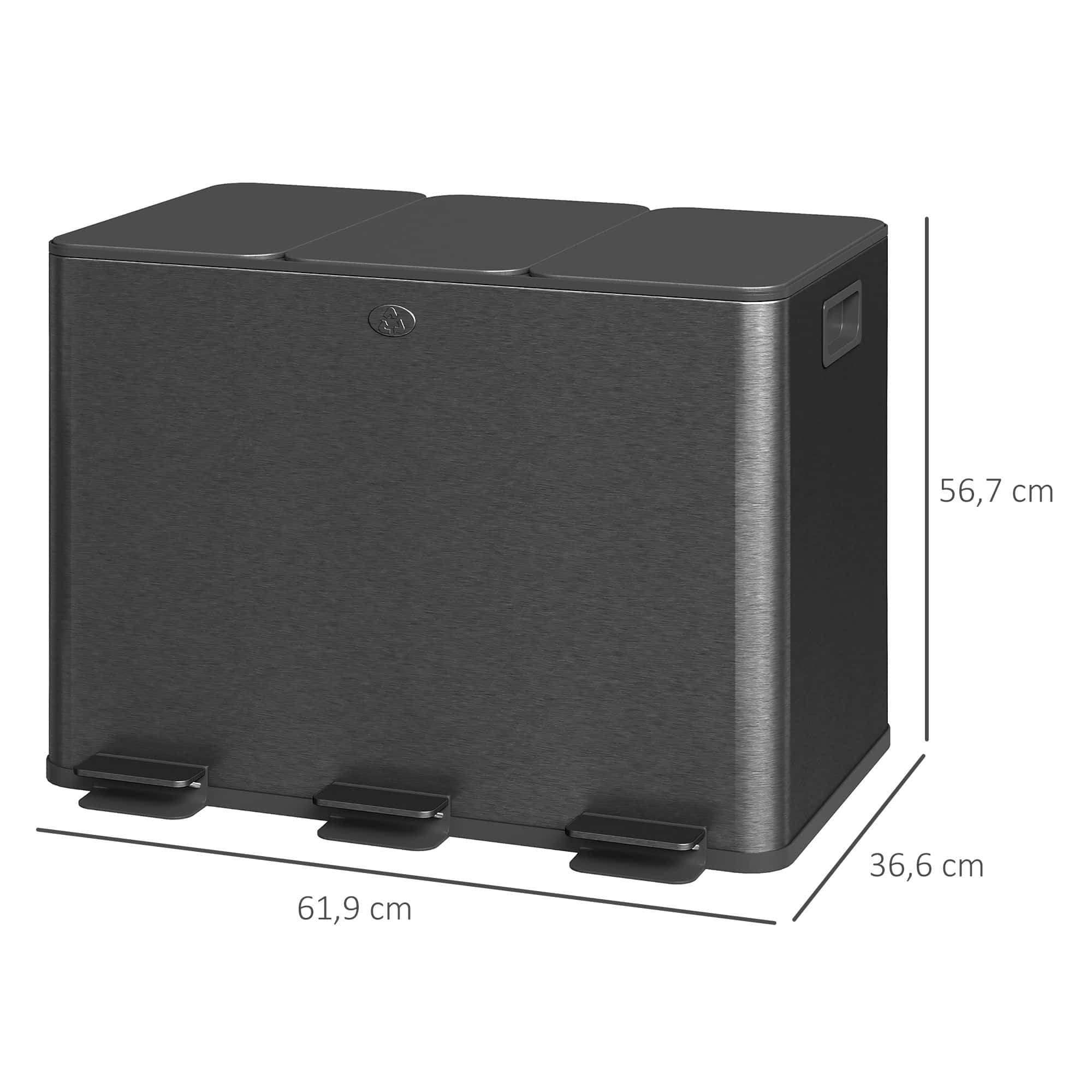 Prullenbak Afvalscheiding 3 x 20L - Geurfilter - emmers uitneembaar - Zwart