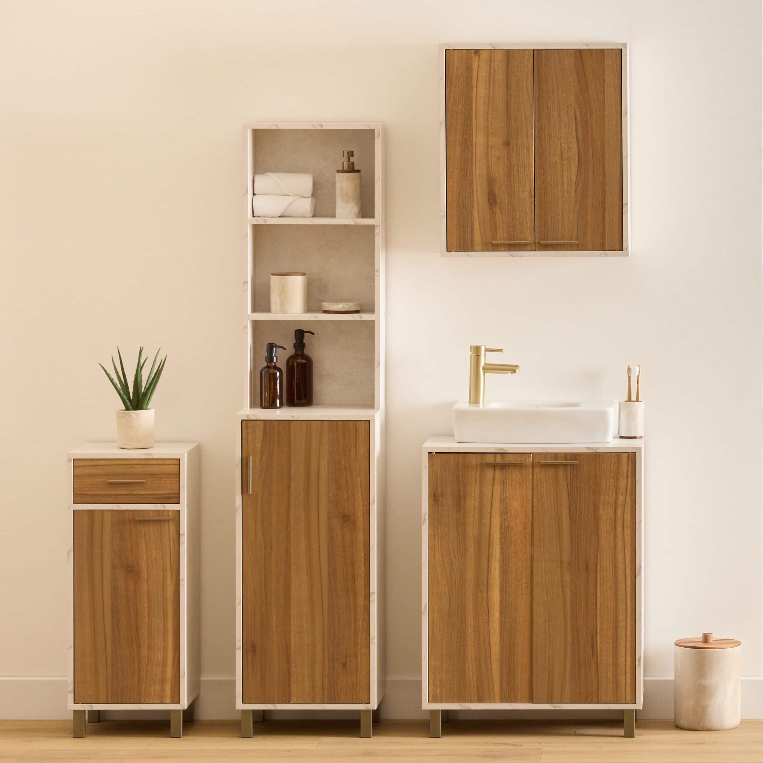 4bathroomz Wastafel Onderkast met Uitsparing Lugano - marmer/houtlook