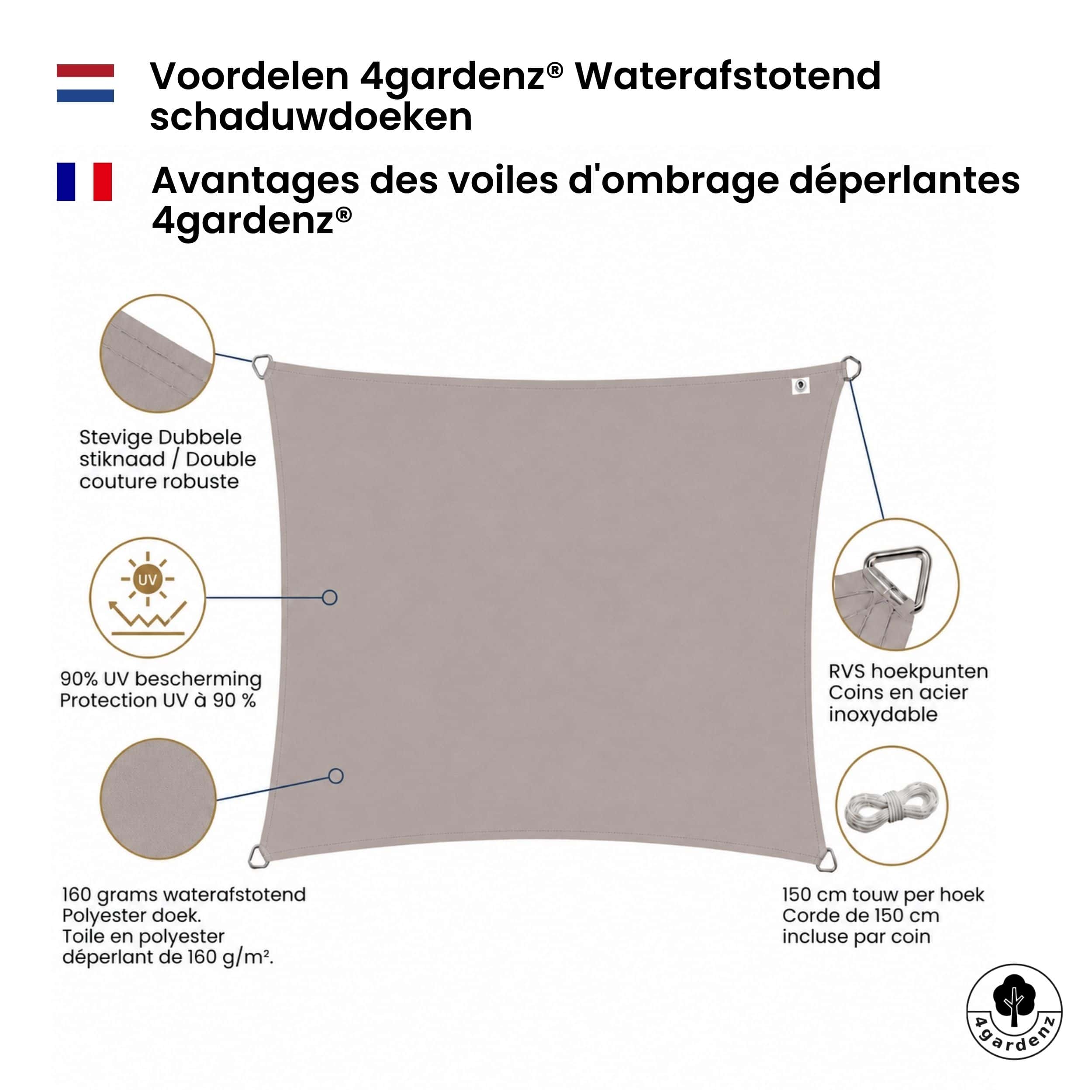 4gardenz Schaduwdoek Waterafstotend Rechthoek 2x4 mtr - Taupe