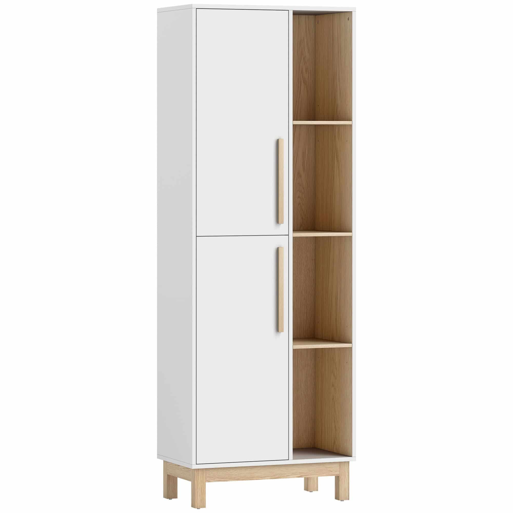 4Goodz Boekenkast met 4 open planken, en 2 deuren - Wit/Bruin