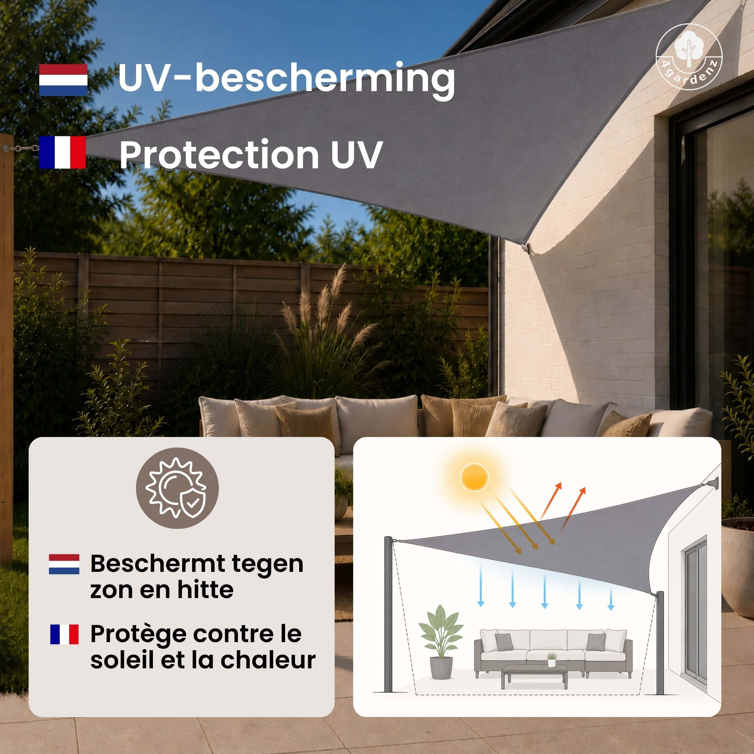 4gardenz Schaduwdoek Waterafstotend Driehoek 3x3x3 mtr - Grijs
