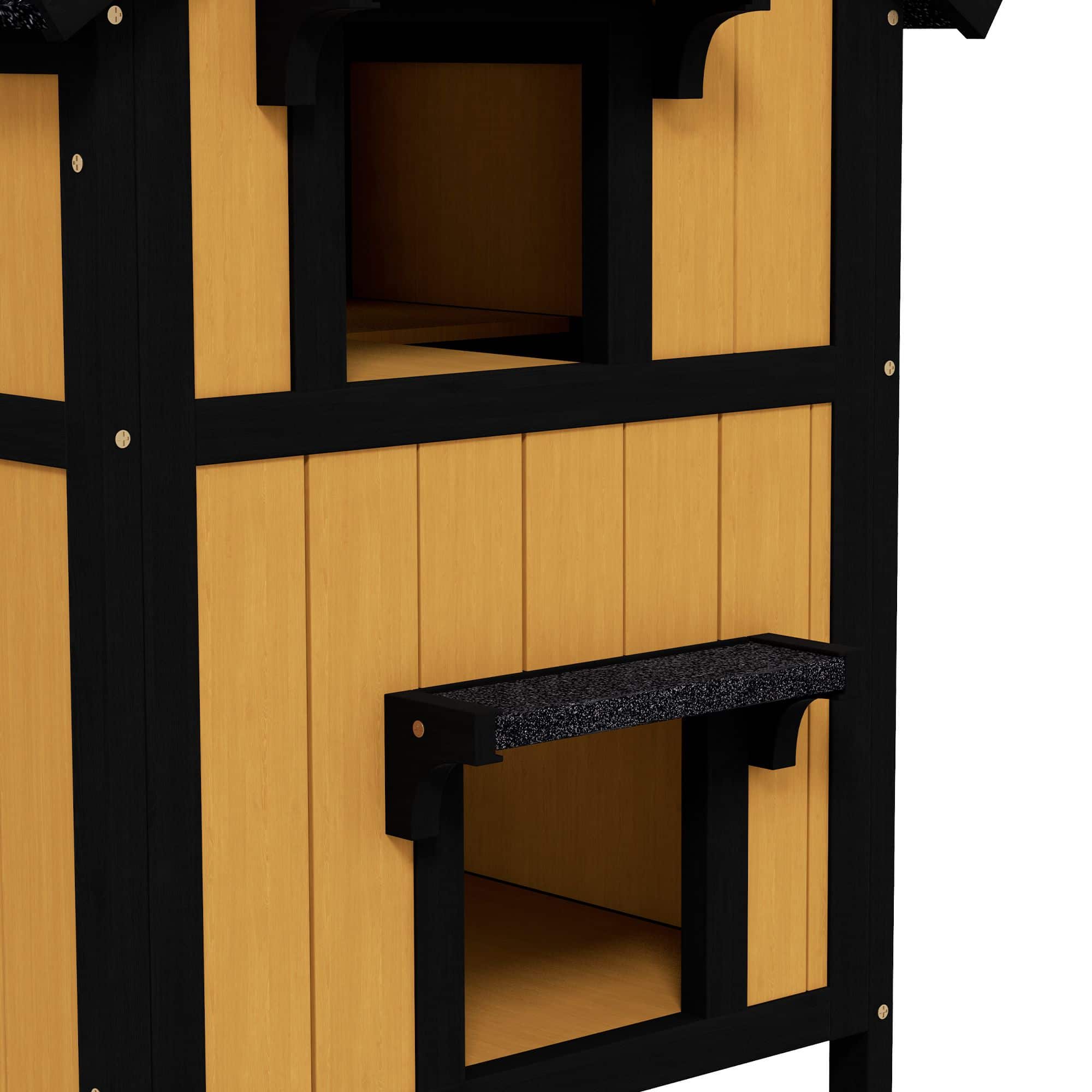 Kattenhuis Kattenhut met Bloembak - 96x65x85 cm - Geel + Zwart Kattenhuis Kattenhut met Bloembak - 96x65x85 cm - Geel + Zwart