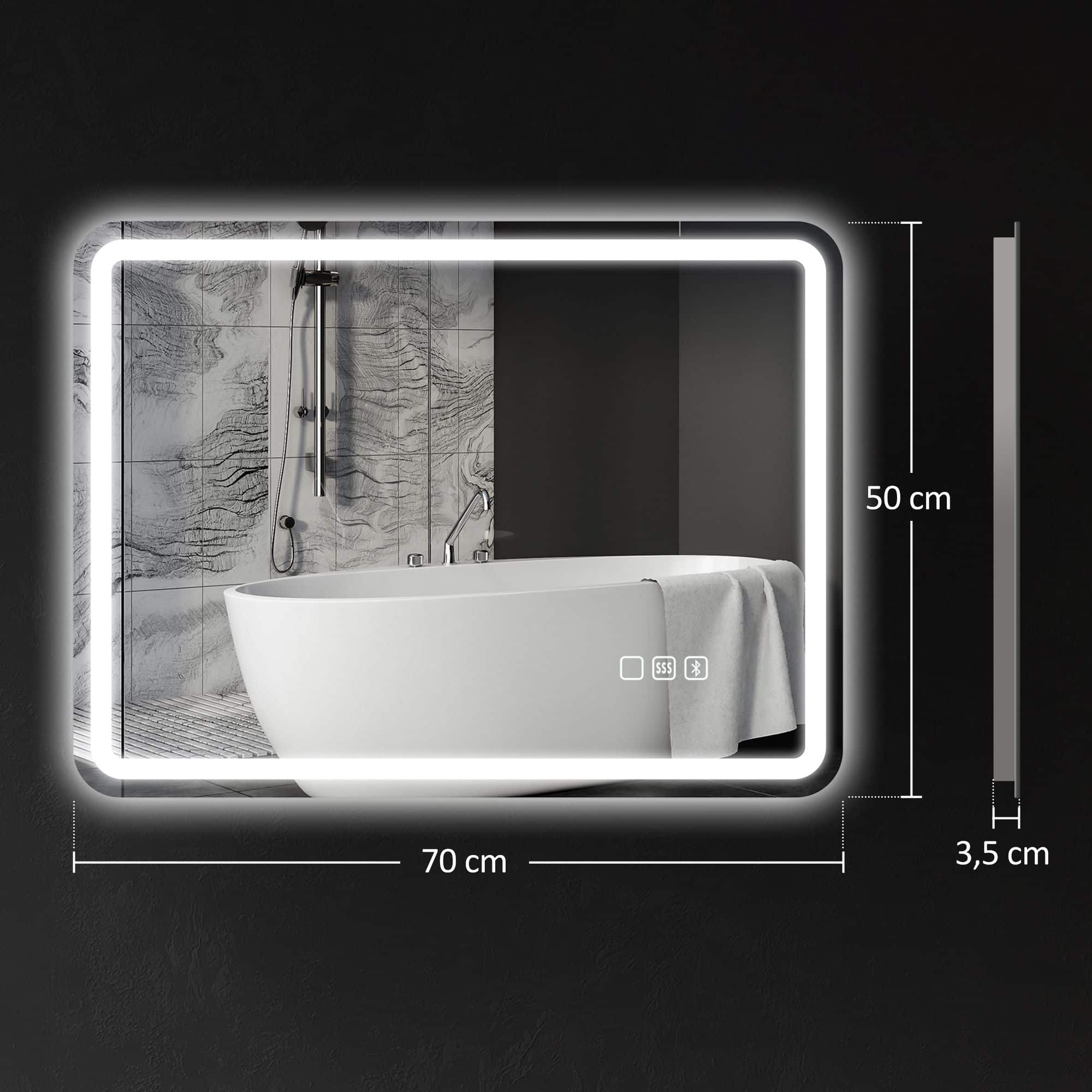 Badkamerspiegel met LED-verlichting met speaker - Anti-condens - 70 x 90 cm - Zilver
