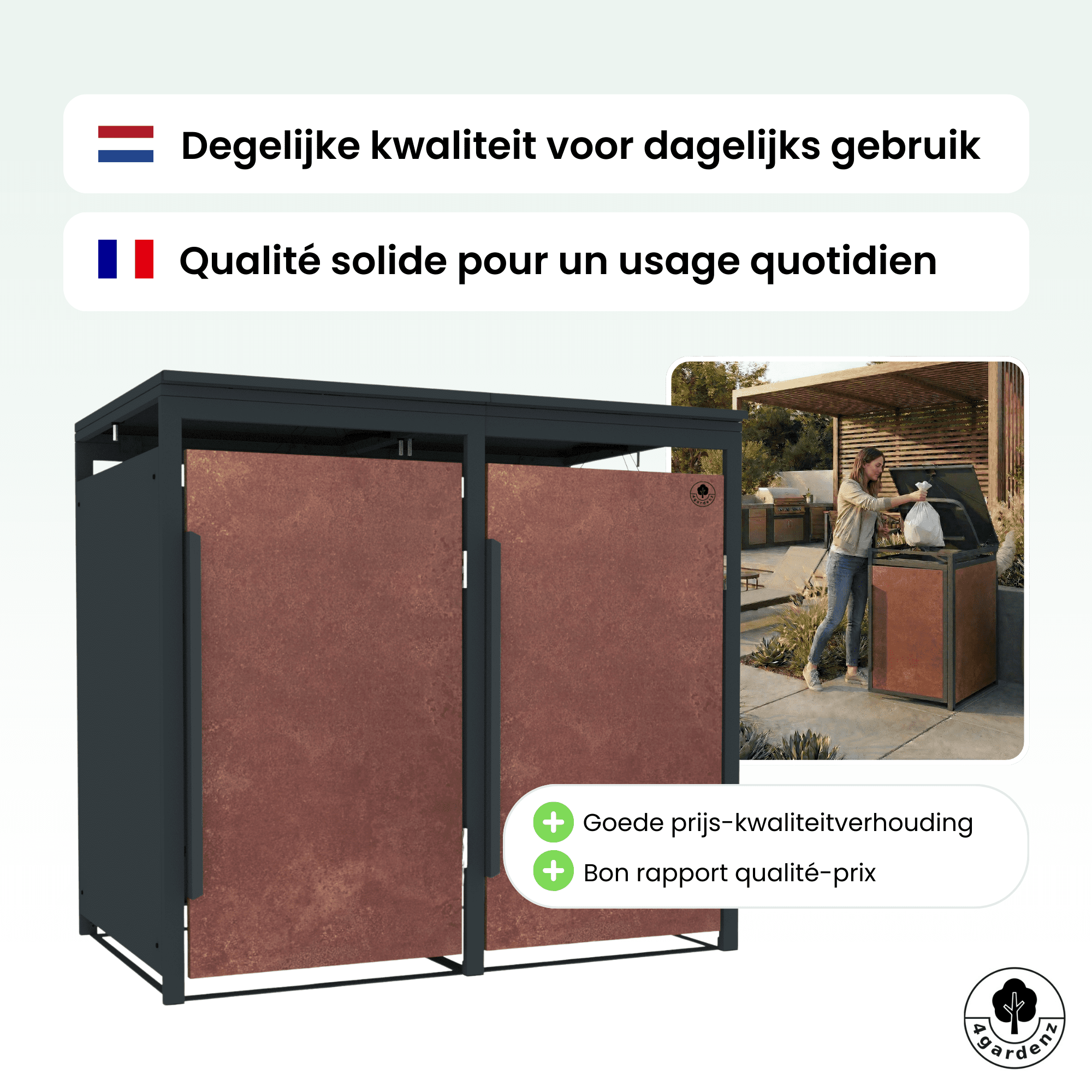 4gardenz® Slimline Kliko Containerombouw 3 Afvalbakken - Antraciet/Cortenstaal Roest-look