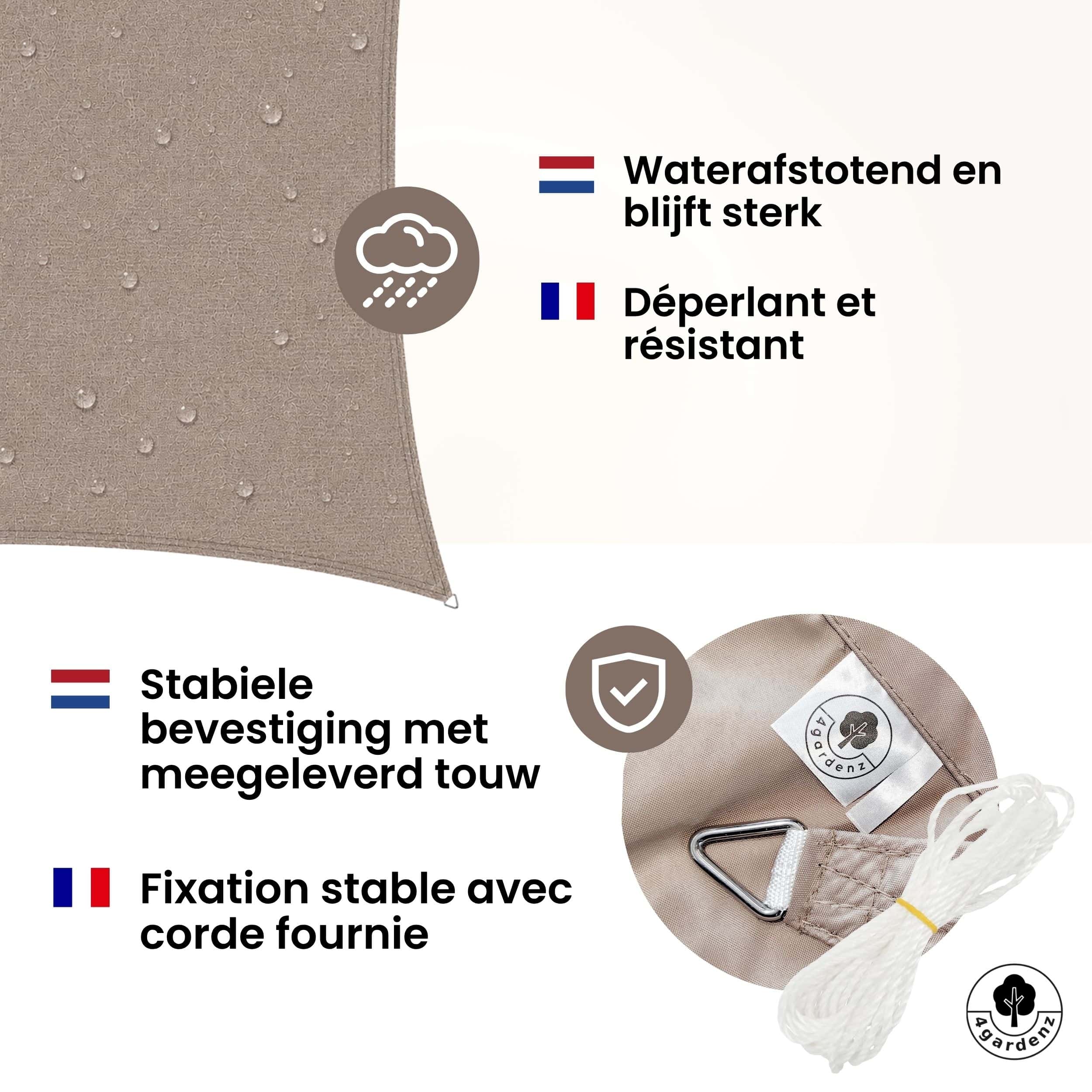 4gardenz Schaduwdoek Waterafstotend Vierkant 5x5 mtr - Taupe