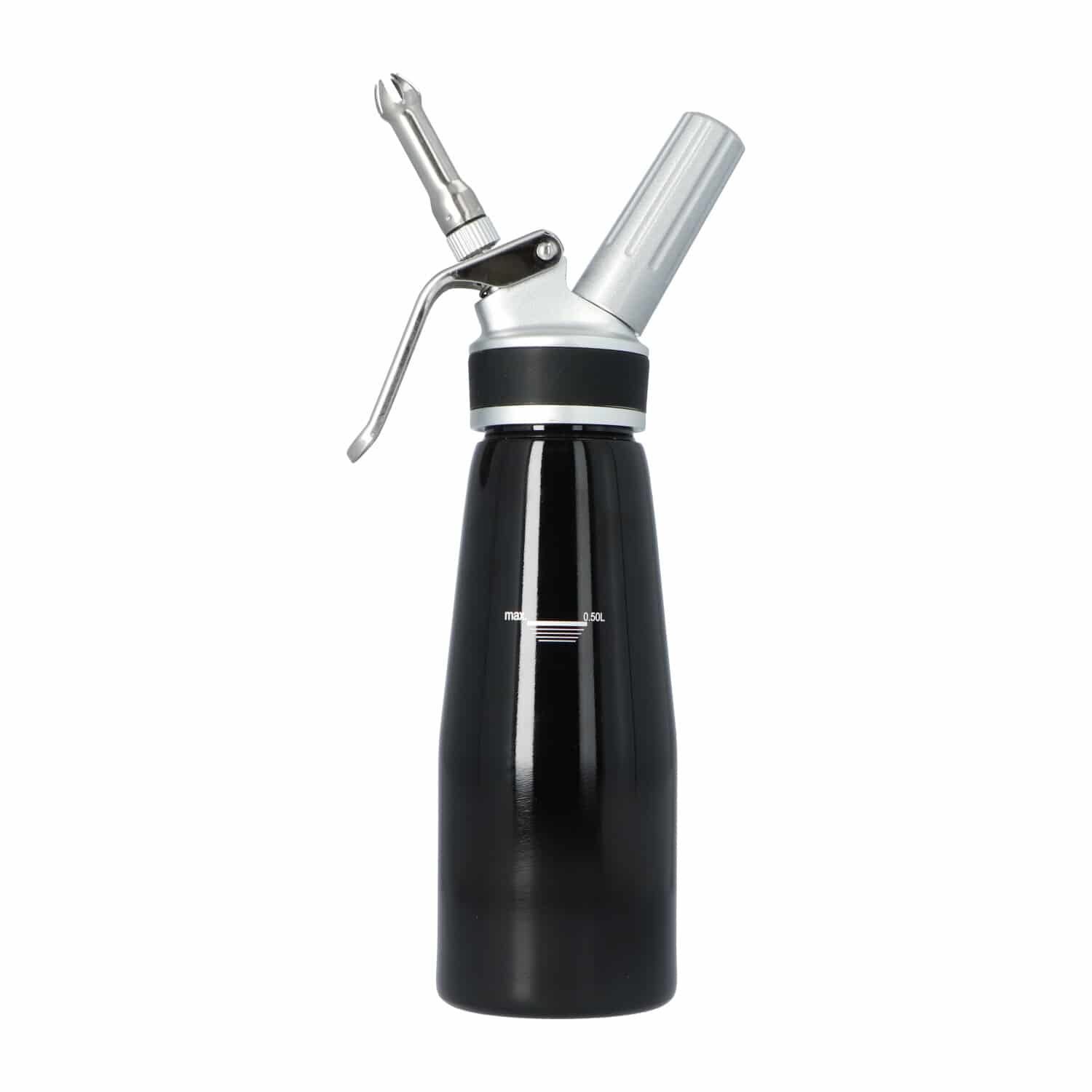 4cookz® aluminium slagroomspuit 0,5 liter - kidde RVS mondstuk - zwart