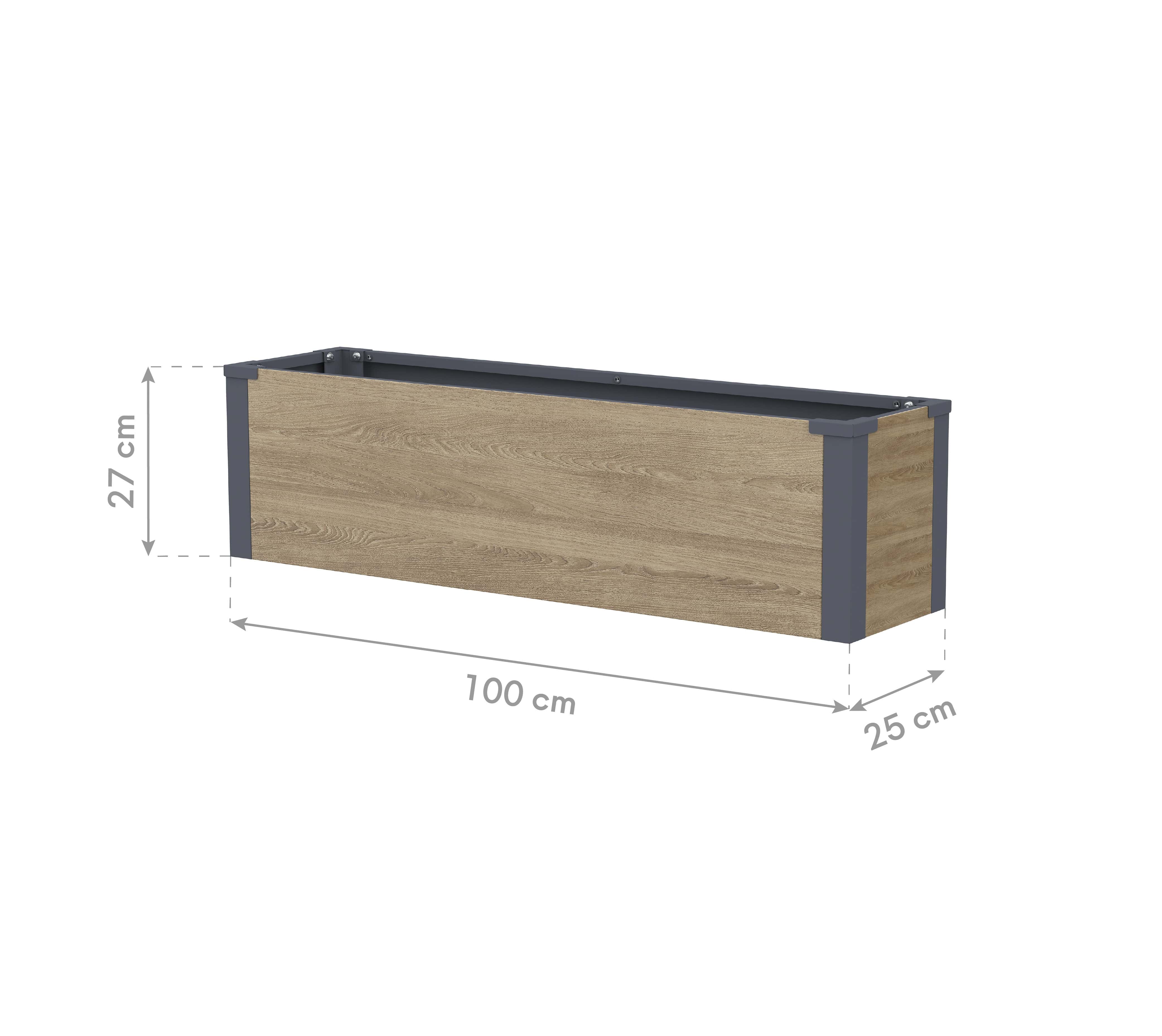 Westmann Talus M - Metalen Plantenbak met bodem 100x25x27 cm - Houtlook