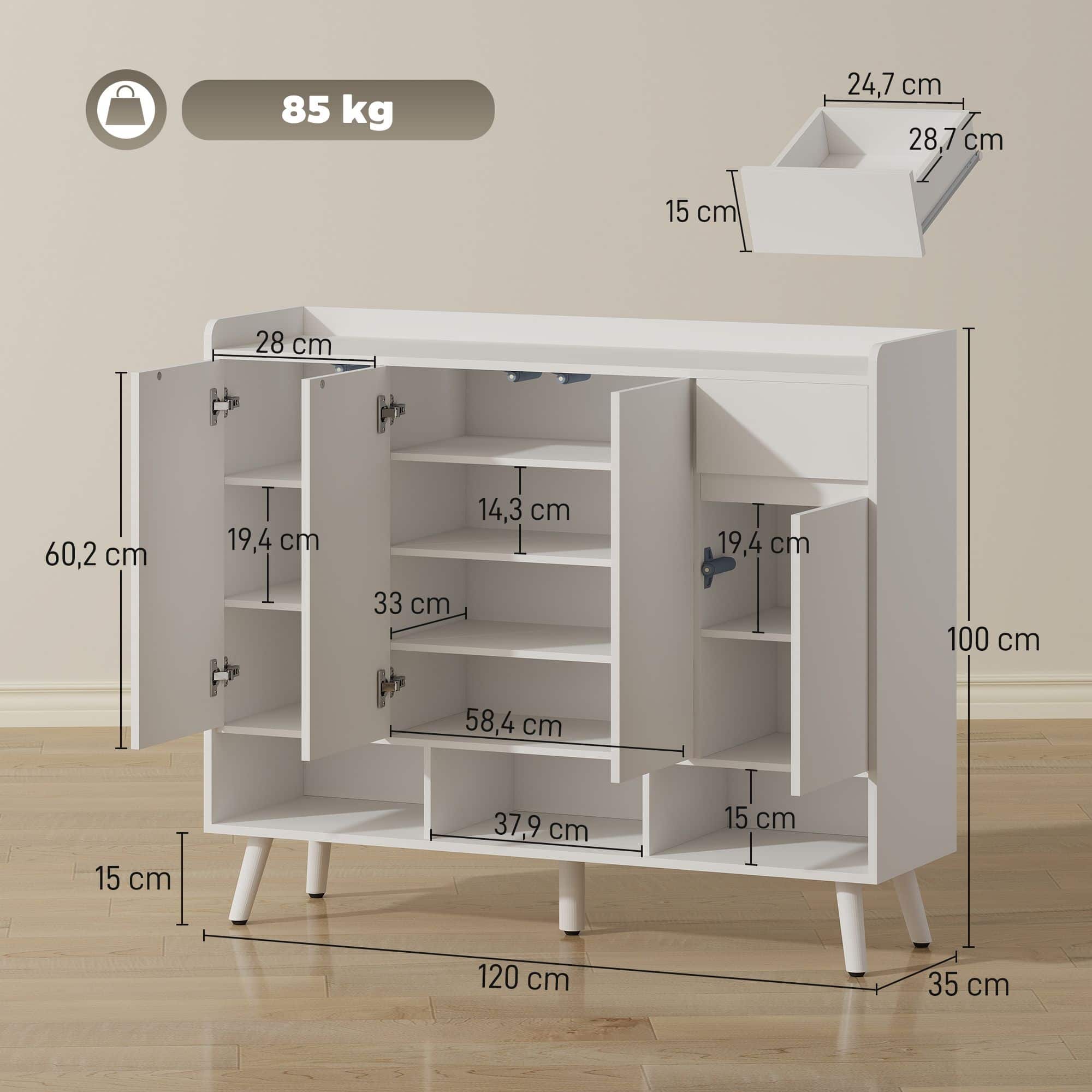 4goodz XXL Schoenenkast met 3 deuren - verstelbare planken - Wit