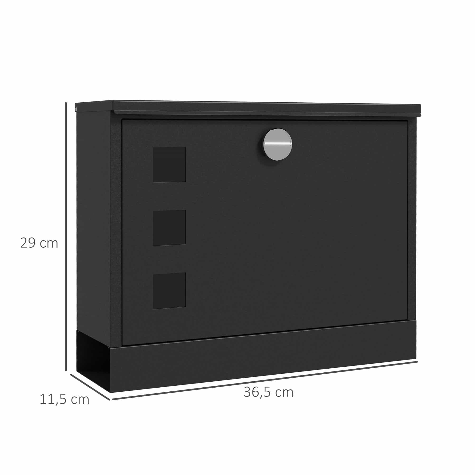Wandbrievenbus modern - Afsluitbaar met slot - 36,5x11,5x29 cm - Zwart