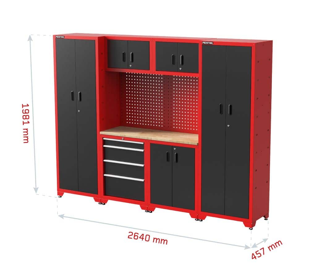 Feistos Juno 14 Gereedschapswand Hoog - 46x264x198 cm - Zwart/Rood
