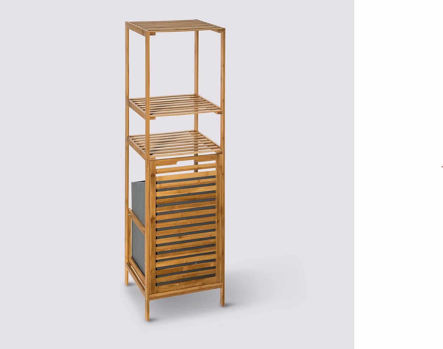 Badkamerkast Bamboe met Wasmand 32x35x118 cm - Bruin