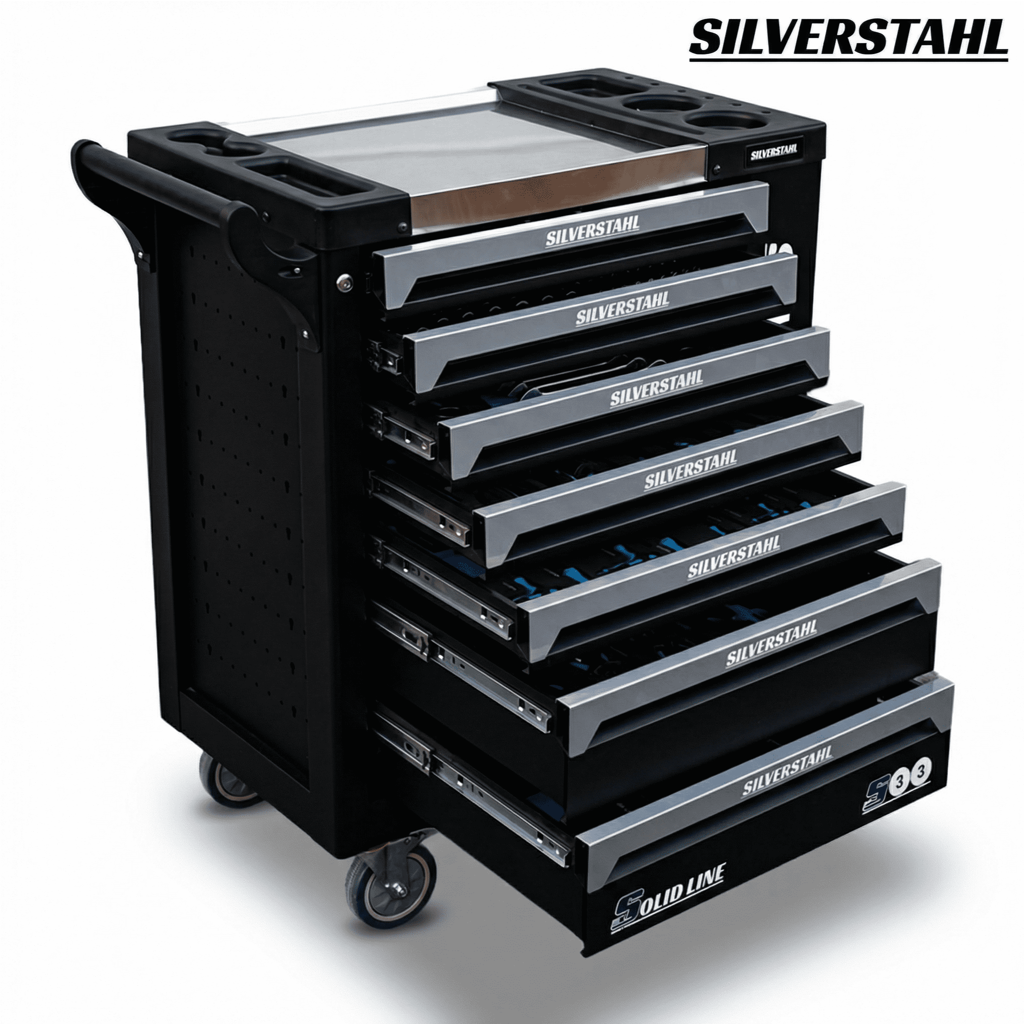 Silverstahl S33 Solid Line 258-delige Stevige Gereedschapswagen met 7 Laden – Afsluitbaar