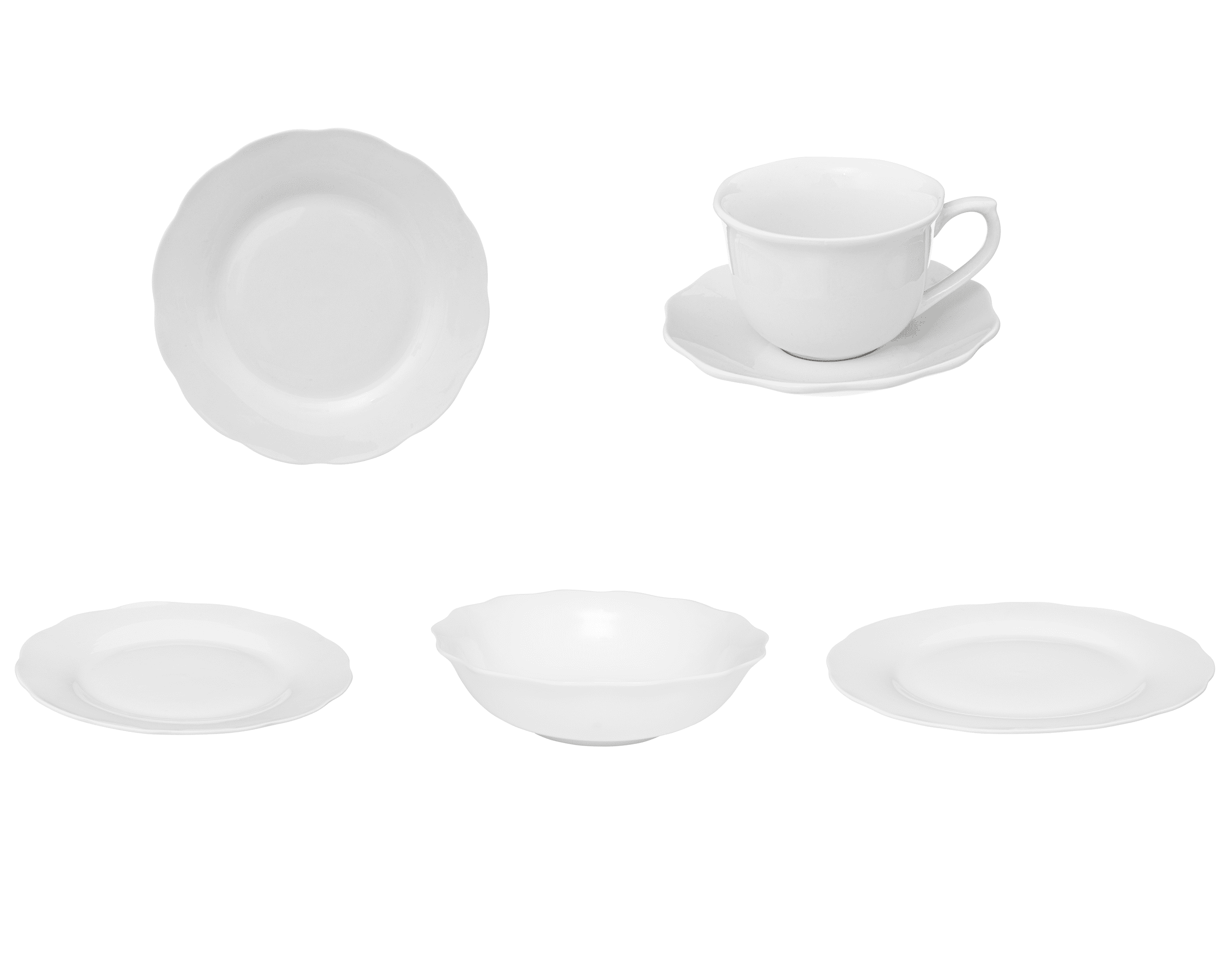 Serviesset 6 persoons Alma - Klassiek Servies Porselein 30-delig - Wit