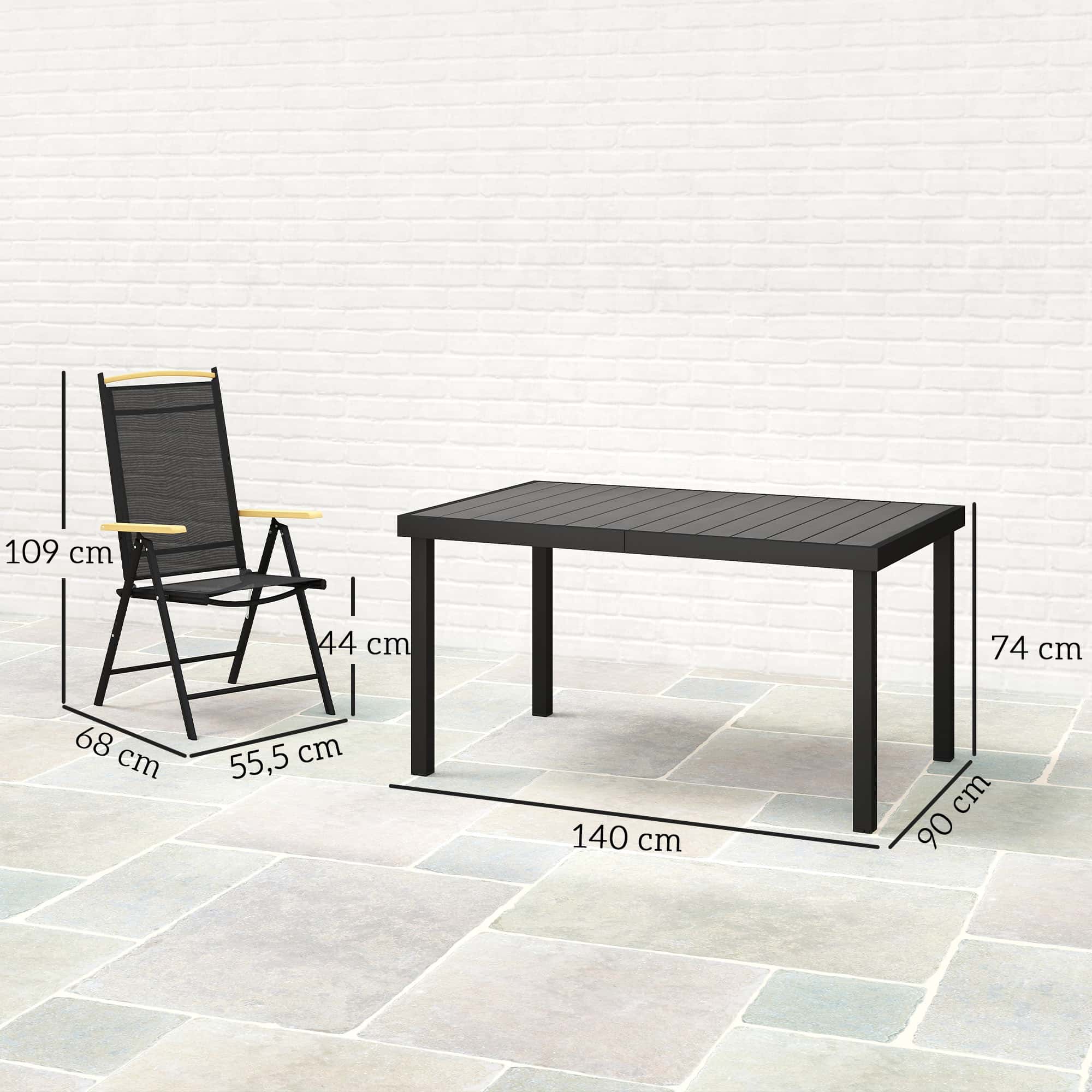 4goodz Tuintafelset 1 tafel en 6 stoelen tuinmeubelset - zwart