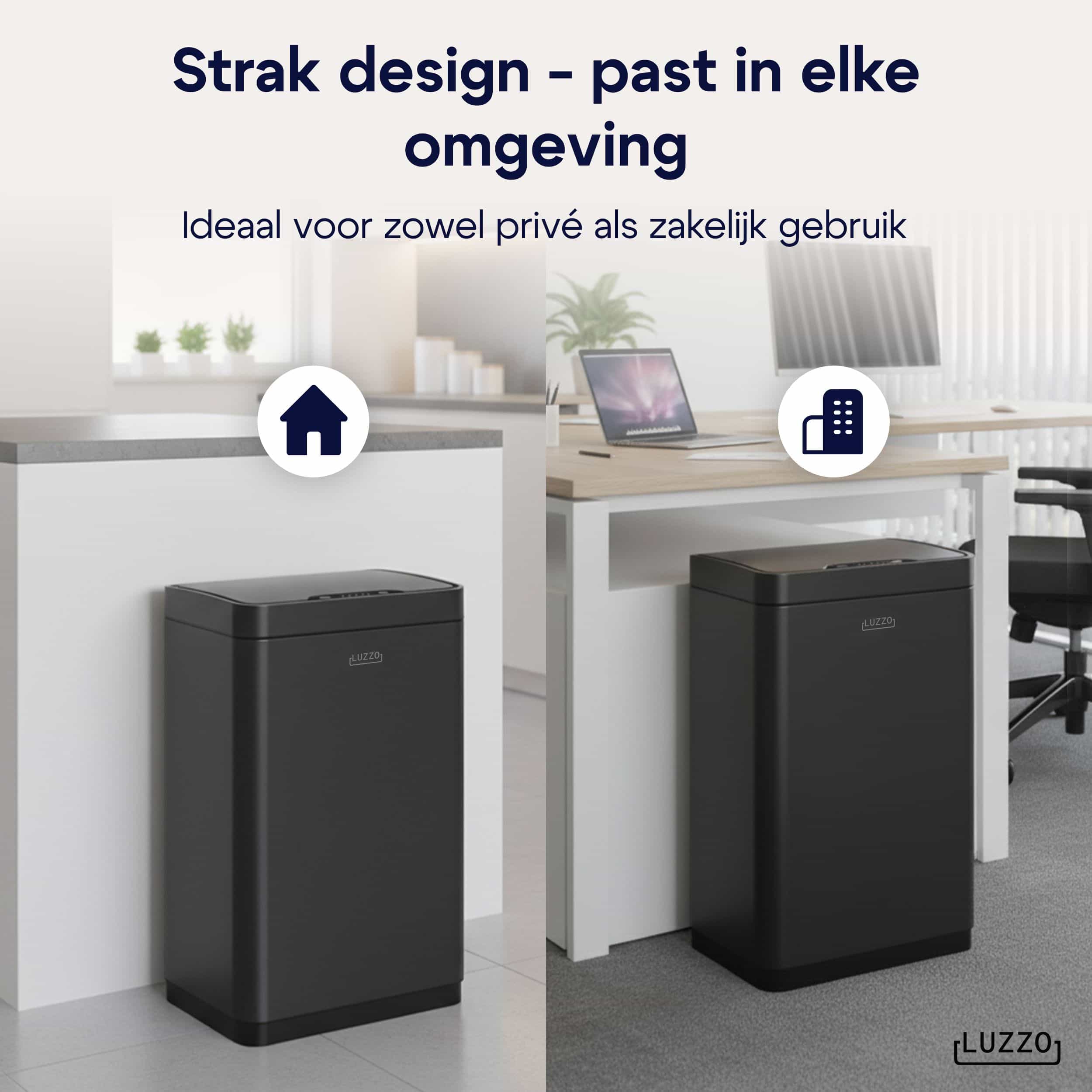 Luzzo® Iowa V2 Sensorprullenbak 50 Liter - Afvalbak mat Zwart