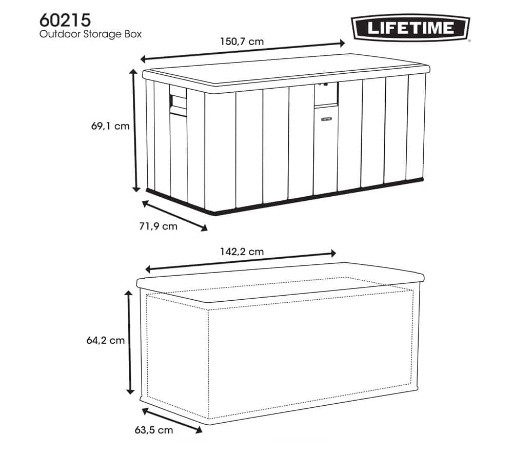 Lifetime Kunststof Kussenbox 570 ltr - Tuinkist 72x151x69cm - Donkergrijs