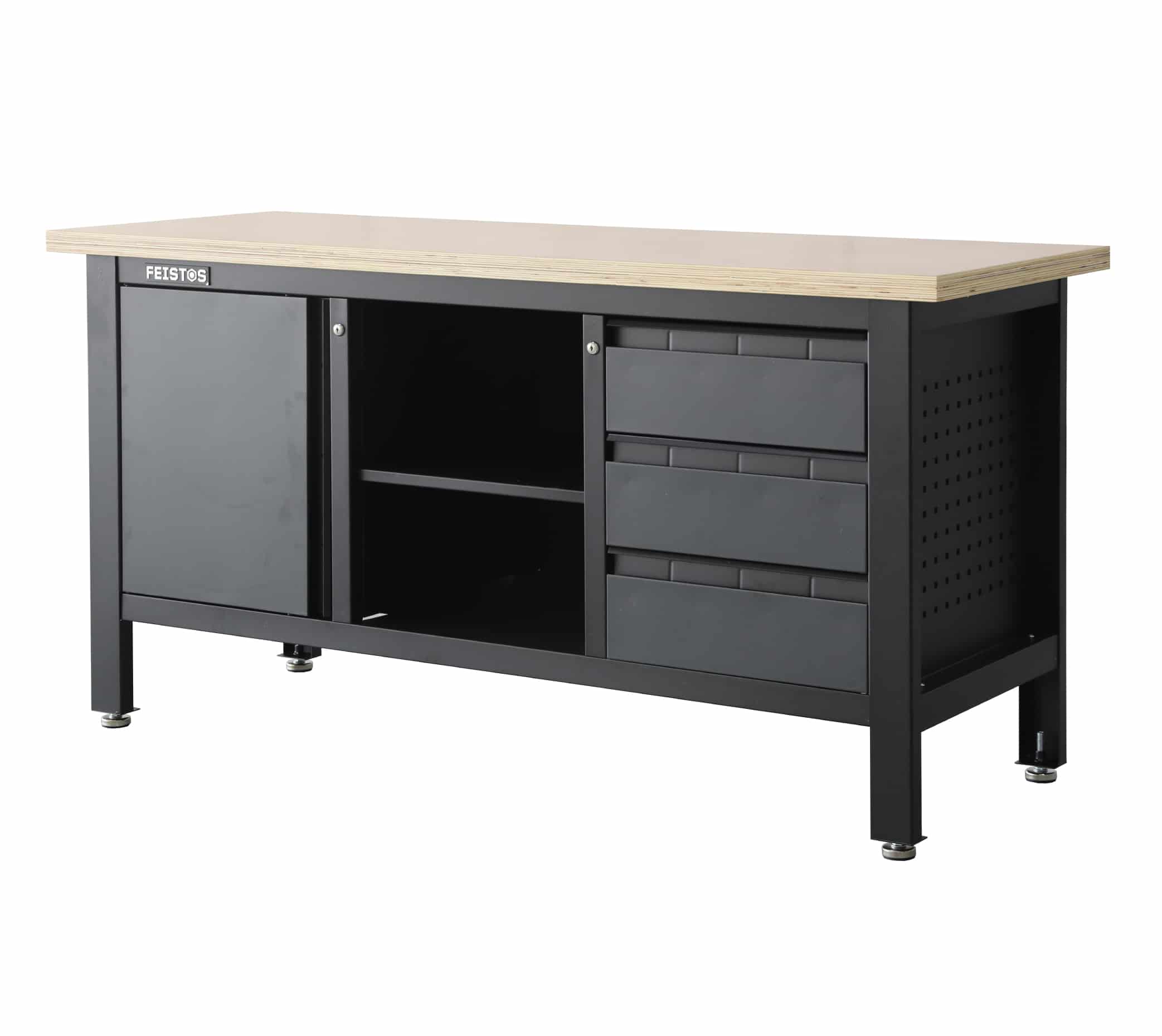 Feistos Werkbank Heros 1 inclusief geperforeerde wand 169x60x87cm - Antraciet/zwart