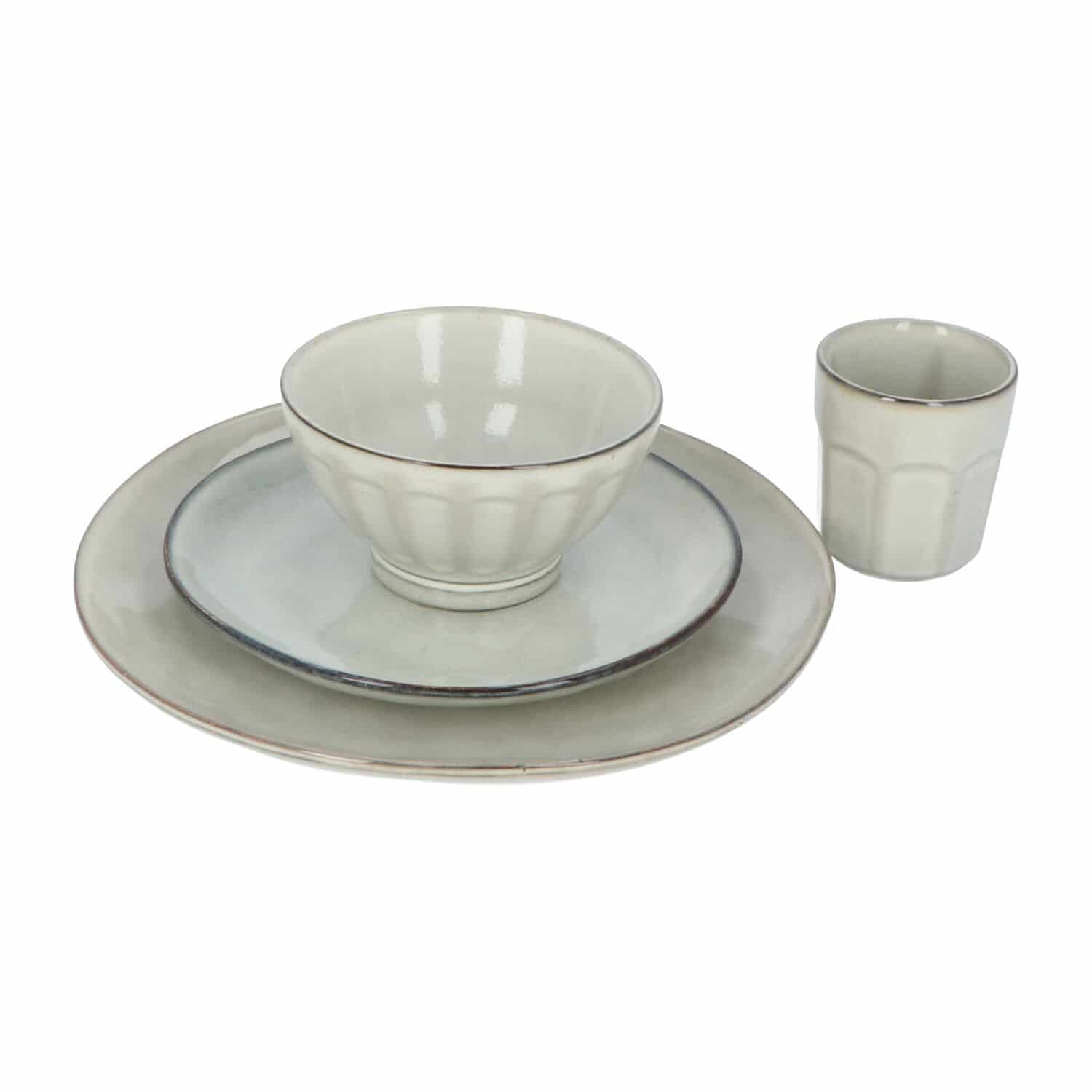 Servies 16 delig 4-persoons - Reactive Glaze Grijs