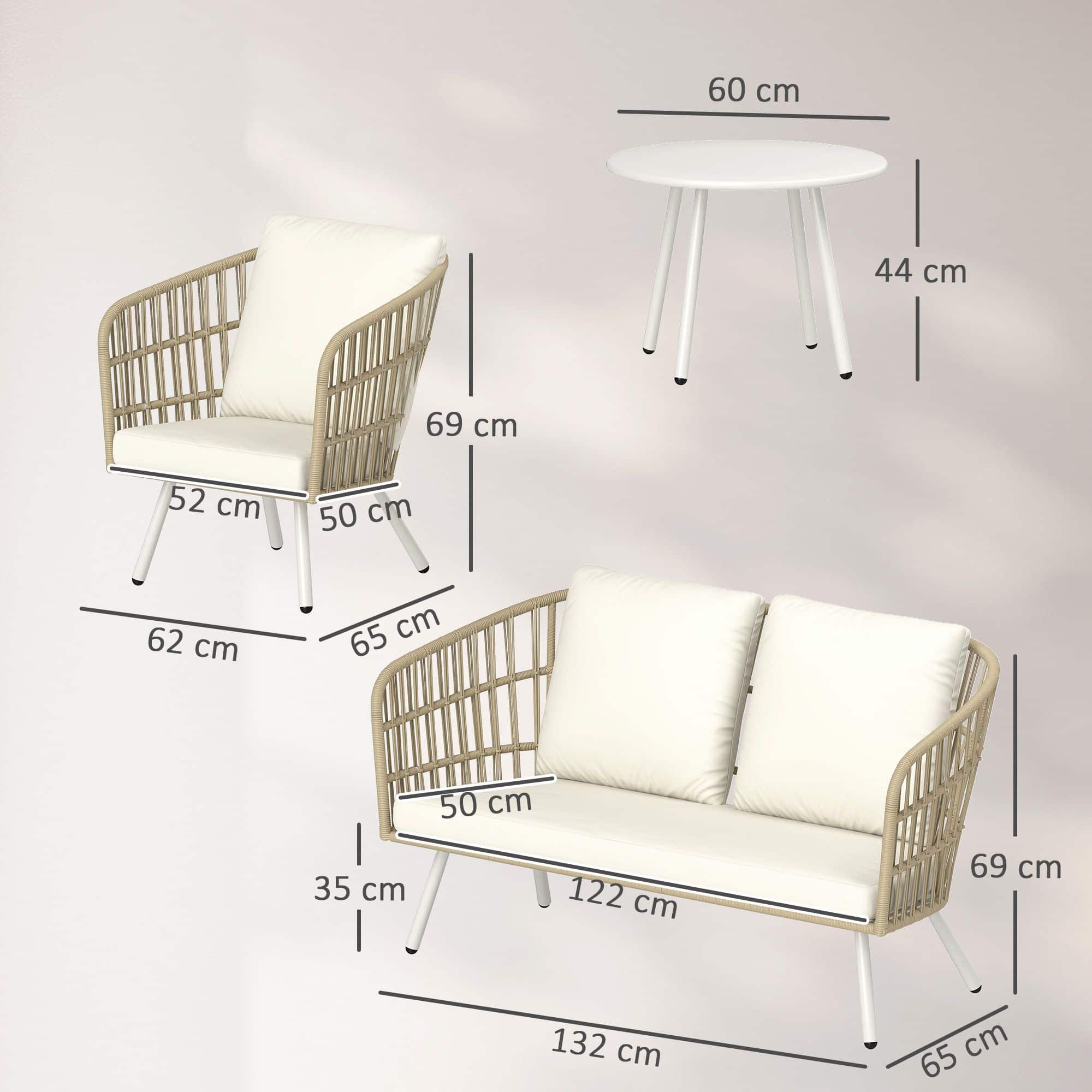 4goodz Tuinmeubelset 4-delig met salontafel bank en 2 stoelen - Creme