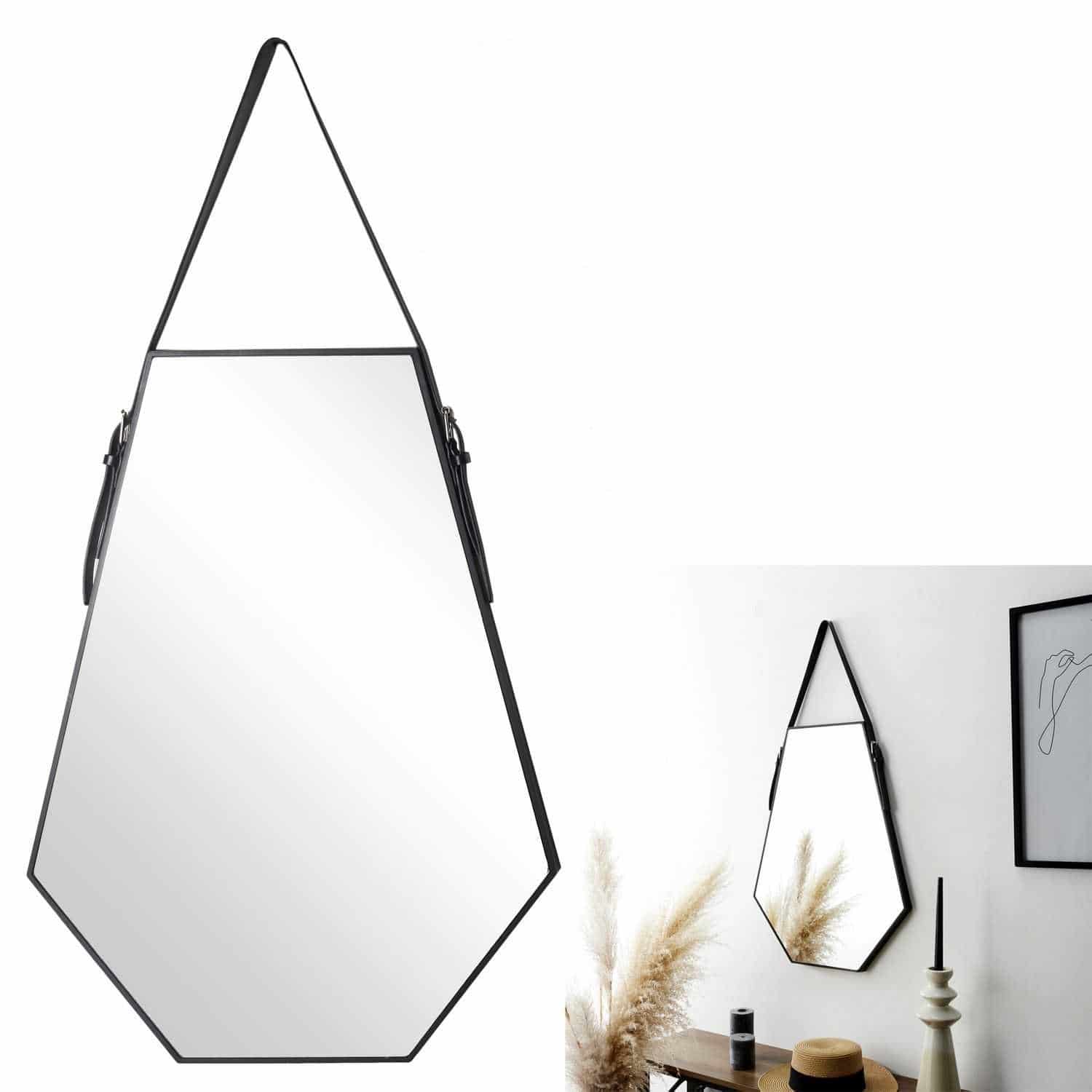 Spiegel Diamant vorm Metaal 66x49 cm met Ophangriem - Zwart
