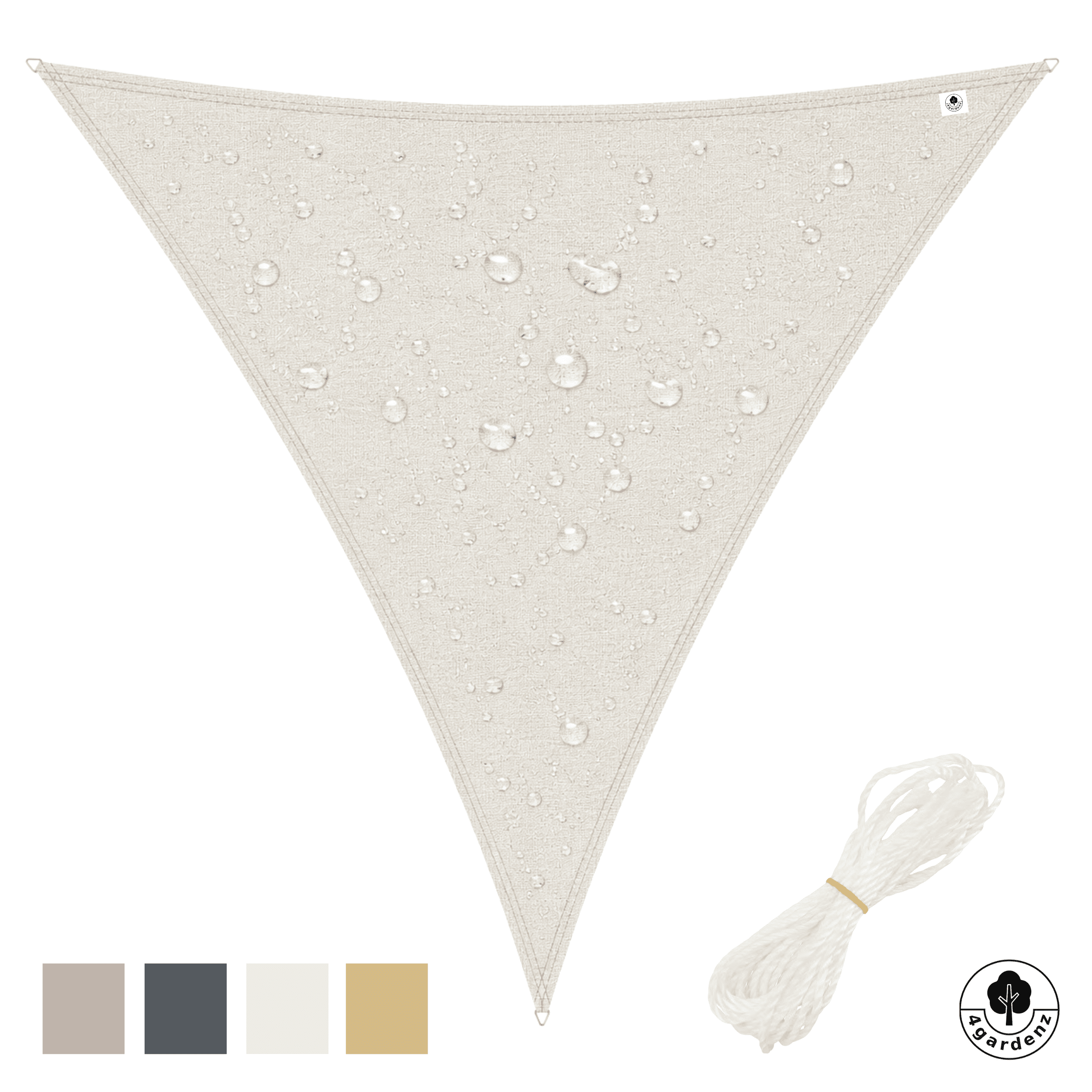 4gardenz Schaduwdoek Waterafstotend Driehoek 3x3x3 mtr - Crème