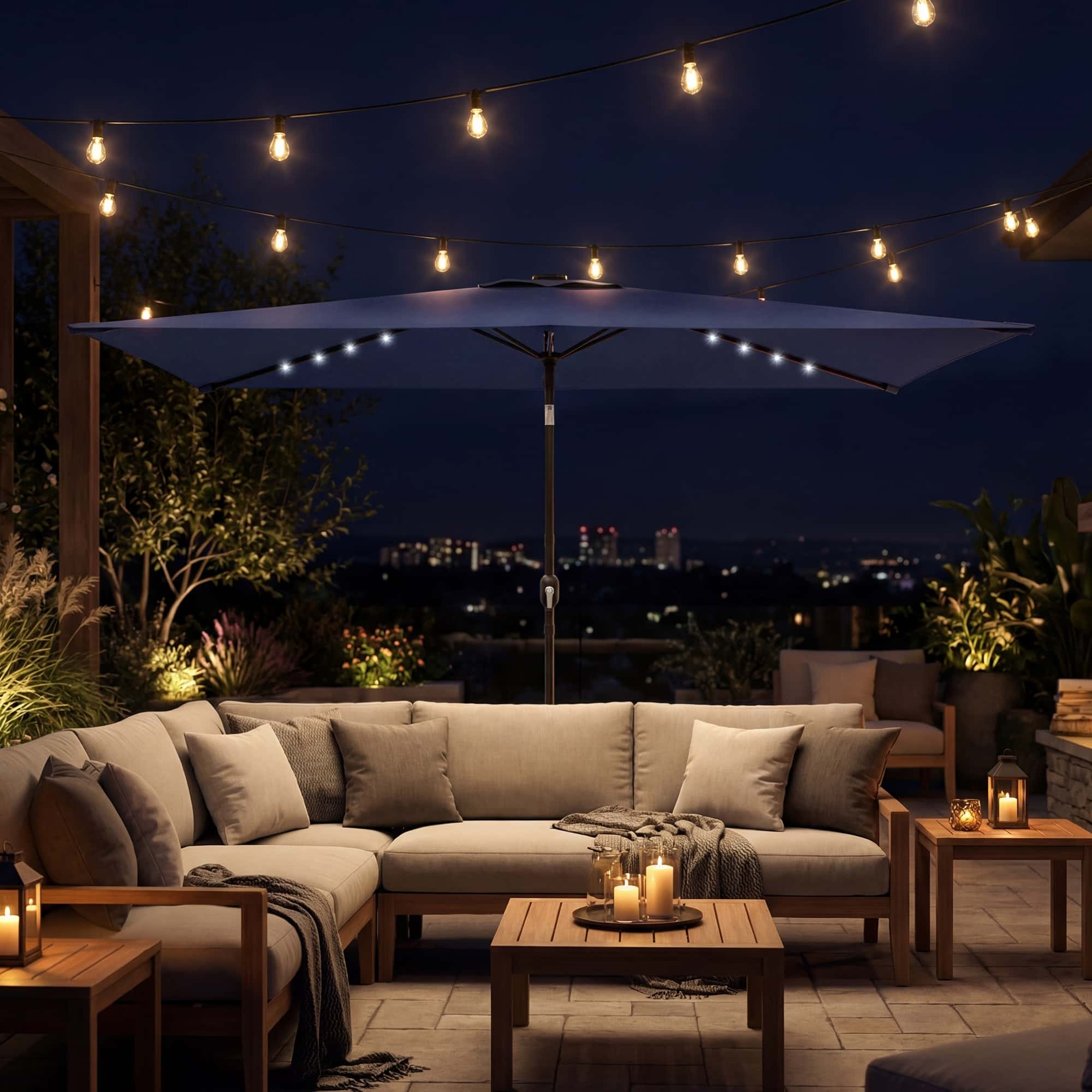 4goodz Parasol met LED zonne-energie Verlichting ca. 200x300 cm met - Donkerblauw