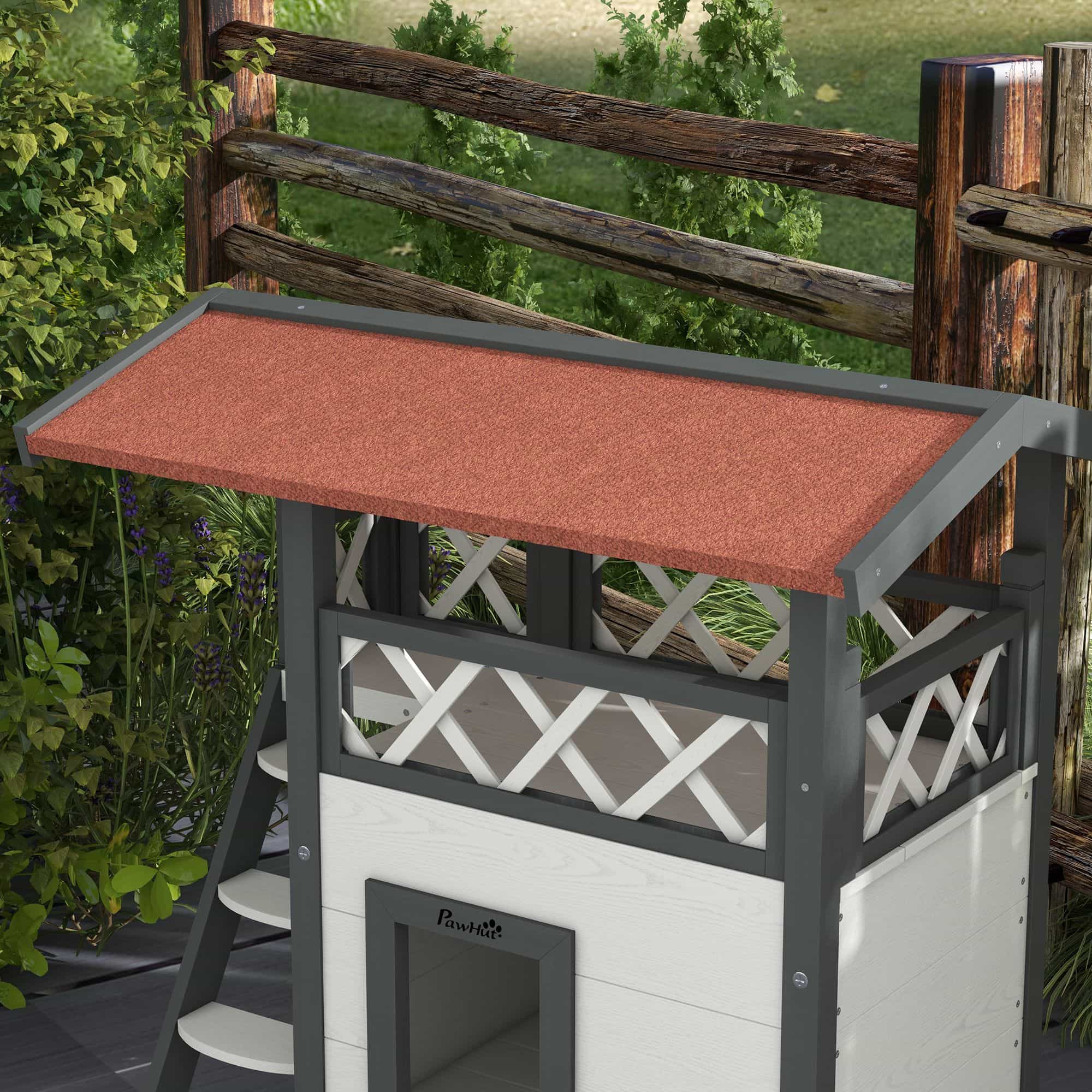 4goodz kattenhuis 2 laags 77x50x73cm - Wit/Rood