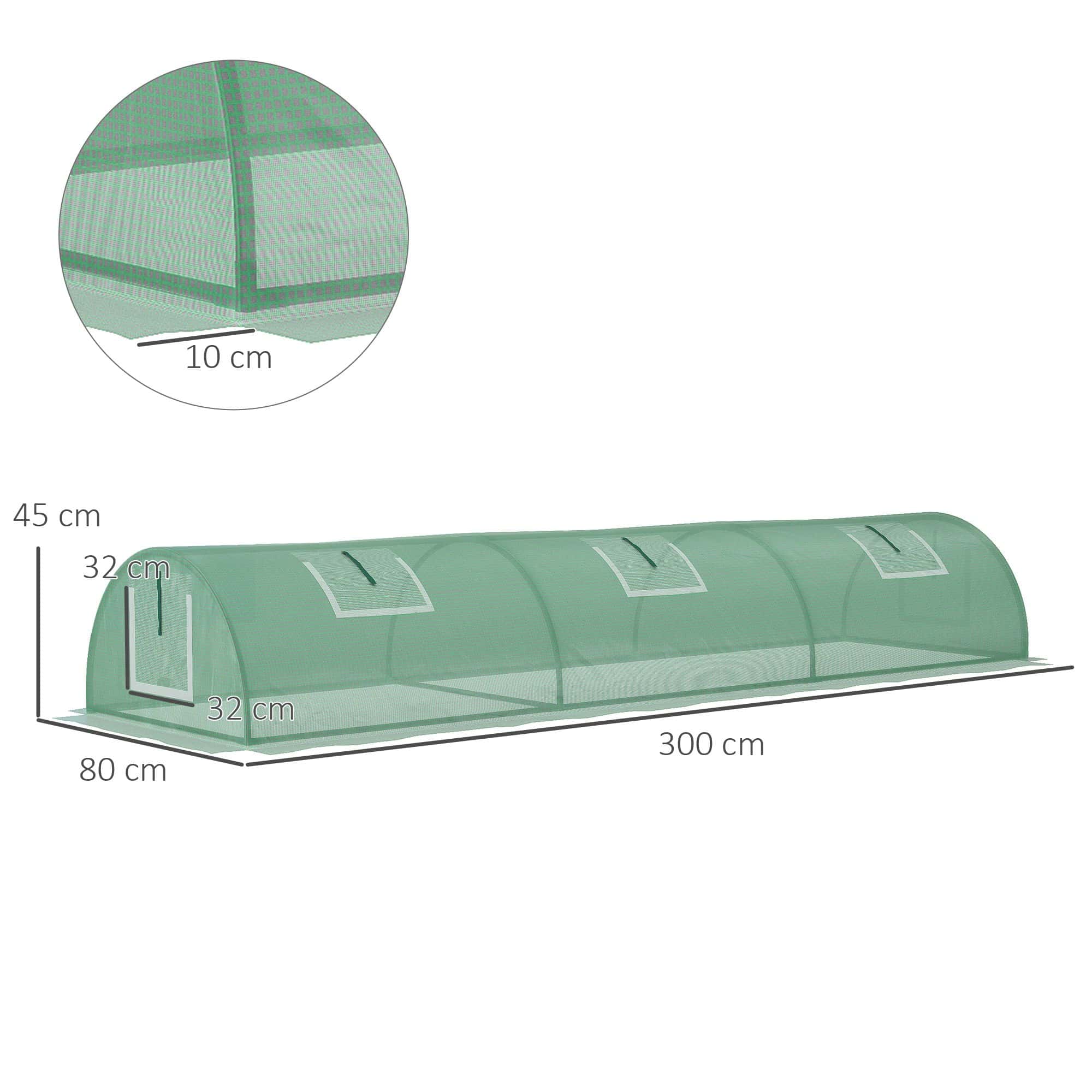 4goodz Foliekas tunnelkas met gaasvenster 300x80x45 cm - Groen