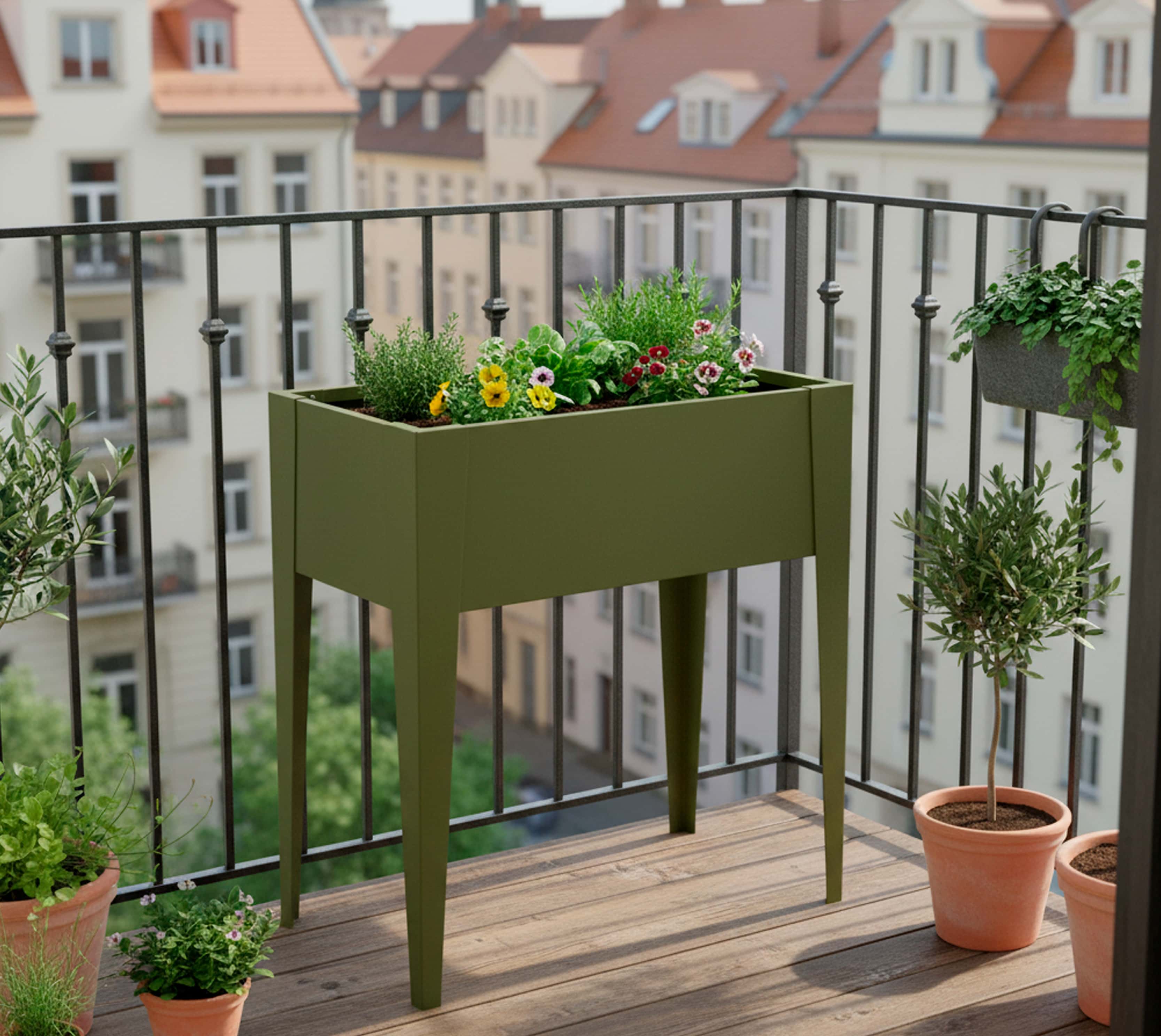 Westmann Vedura S - Metalen Verhoogde Plantenbak - 74x40x80 cm - Olijf