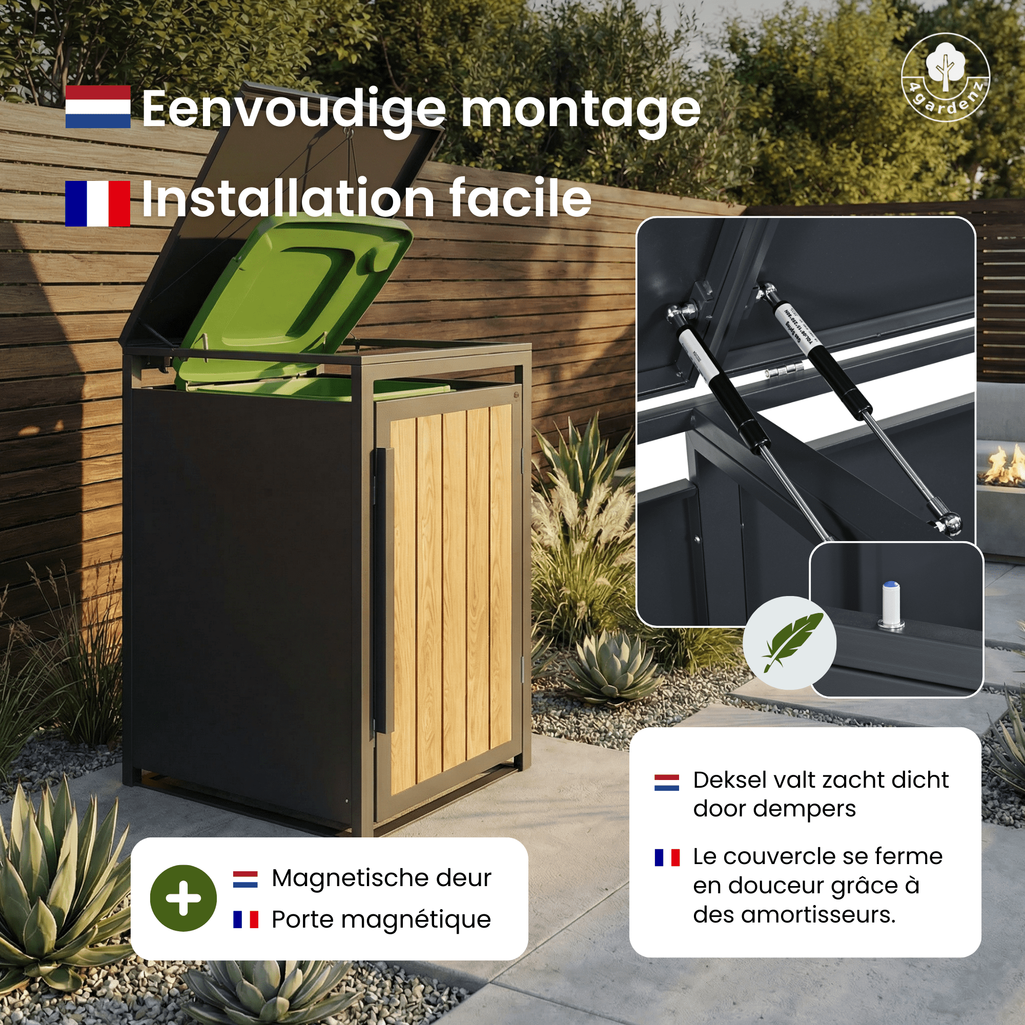 4gardenz® Slimline Kliko Containerombouw 4 Afvalbakken - Antraciet/Houtlook 4gardenz® Slimline Kliko Containerombouw 4 Afvalbakken - Antraciet/Houtlook