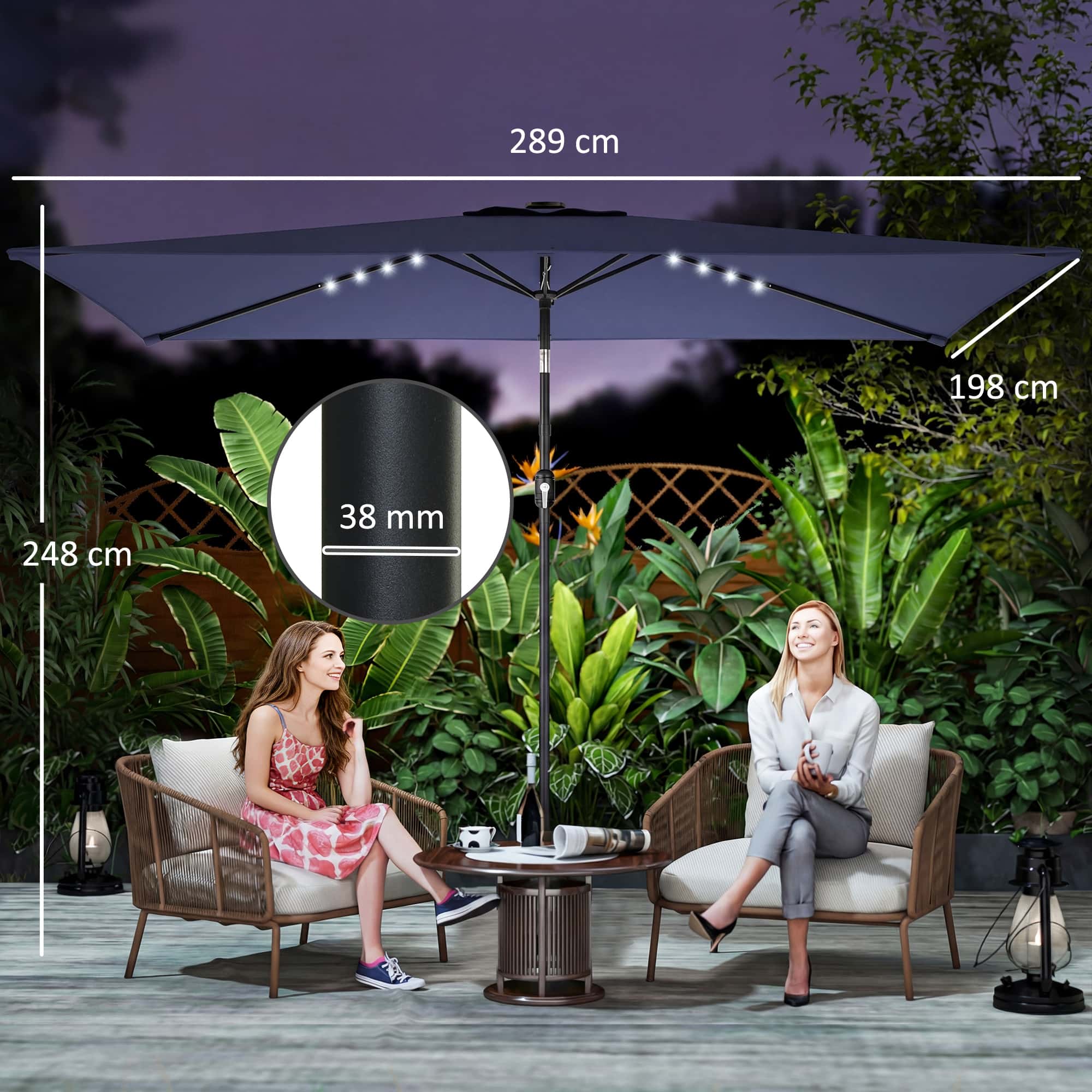 4goodz Parasol met LED zonne-energie Verlichting ca. 200x300 cm met - Donkerblauw