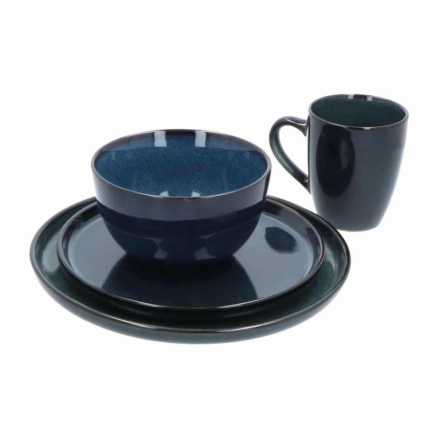 Servies 16 delig 4-persoons - Reactive Glaze - Blauw