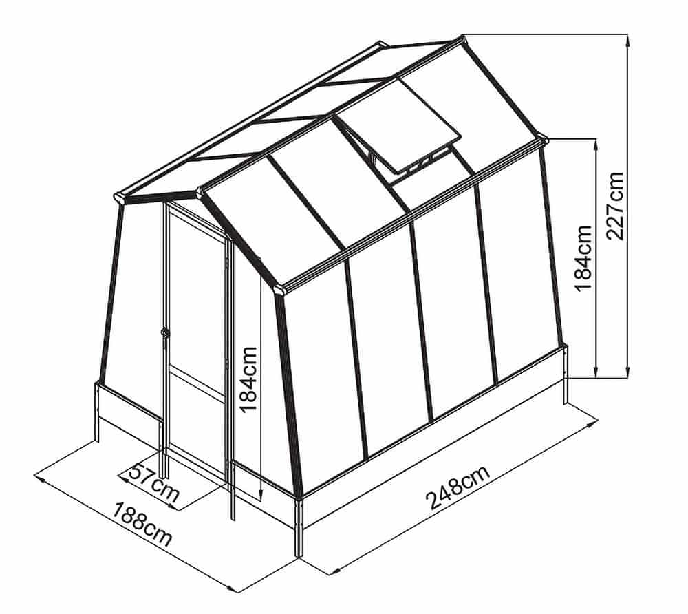 Westmann Aurora 68 - TuinKas met fundering - Antraciet 248x188 cm