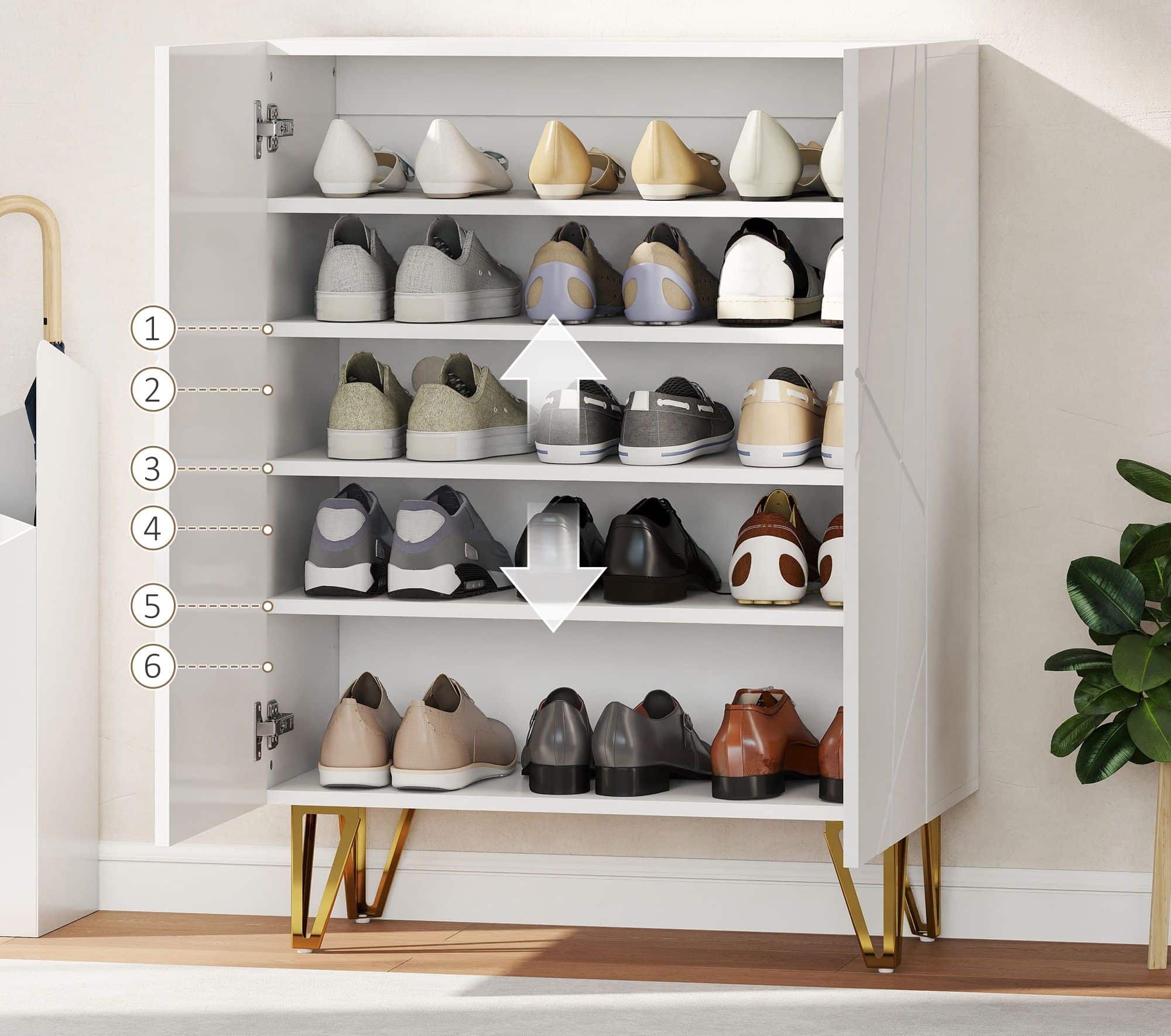 Schoenenkast met 2 deuren - 3 verstelbare planken - Hoogglans Wit