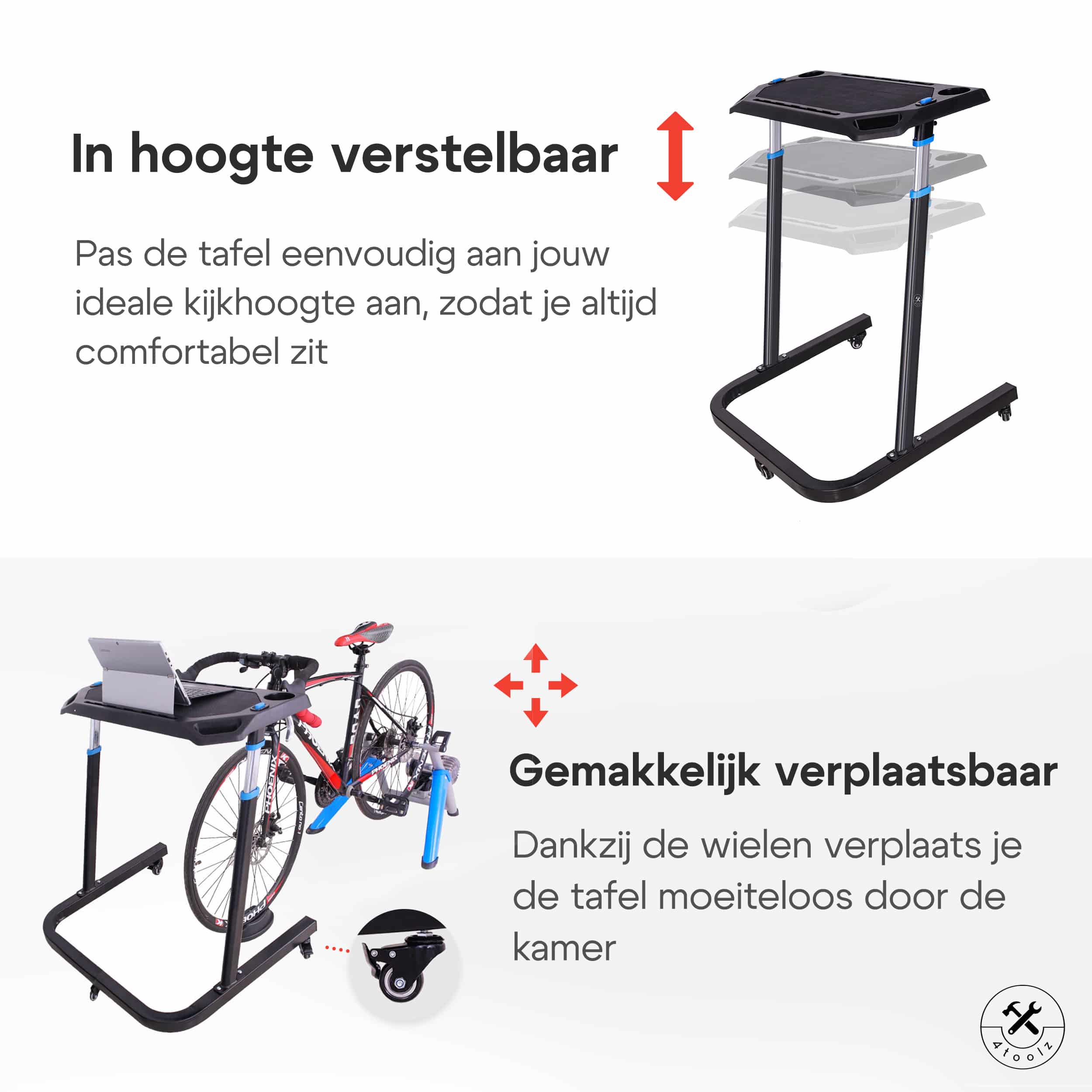 4toolz® Fietstrainer Tafel - Laptop tafel voor fietstrainer - Stabureau In hoogte verstelbaar