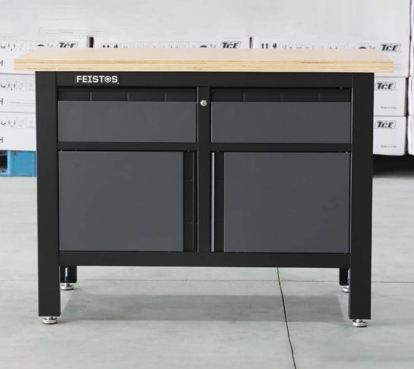 Feistos Werkbank Tito 3 met gaatjeswanden - 60x120x87cm - Antraciet/zwart