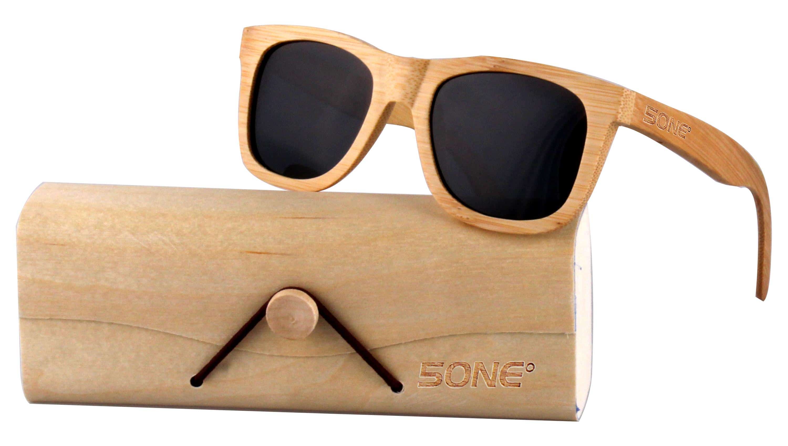 5one® Bamboo Grey Bamboe hout Wayfarer Zonnebril - Grijze lens