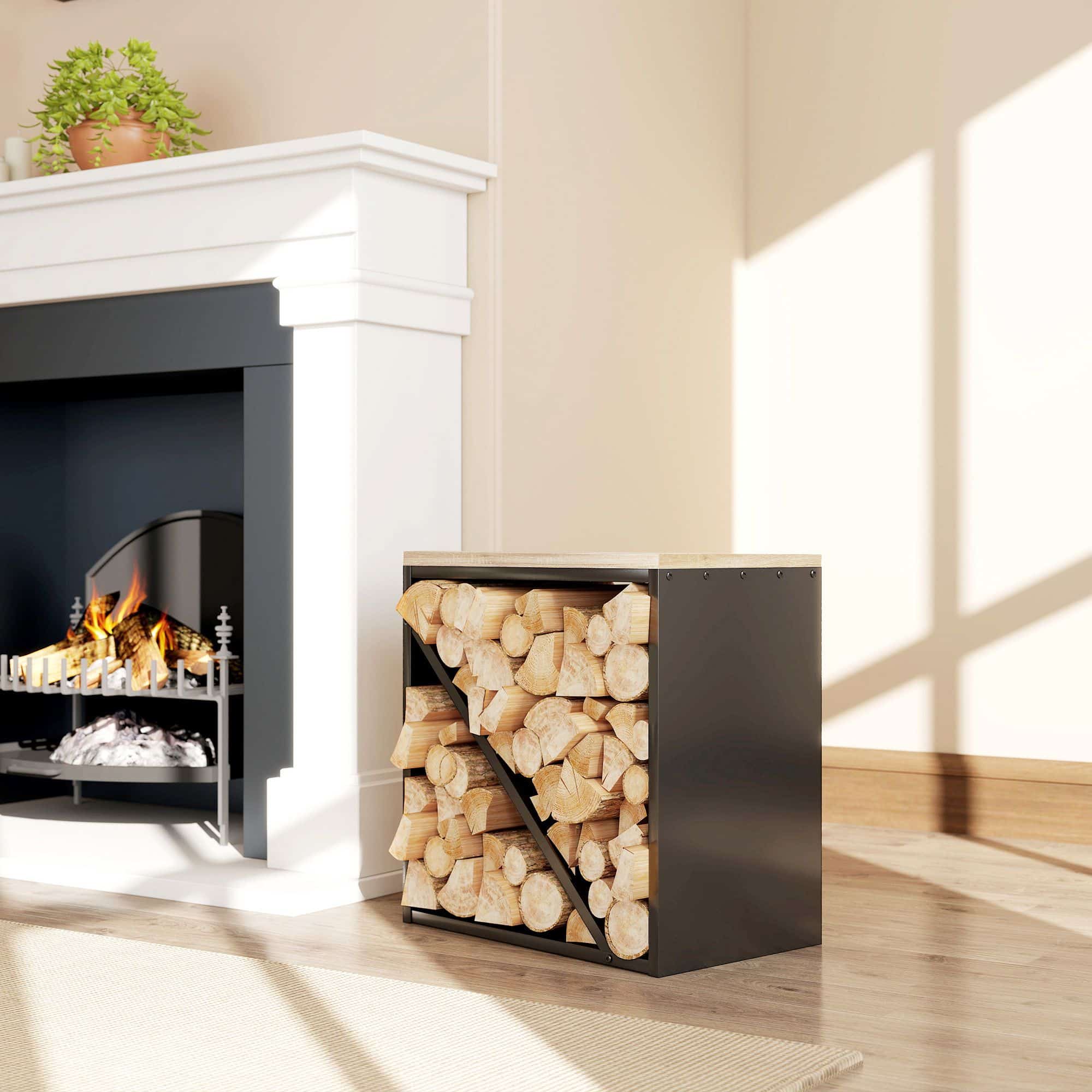 4goodz HaardHout Houtopslag voor binnen 58x36x60cm - zwart