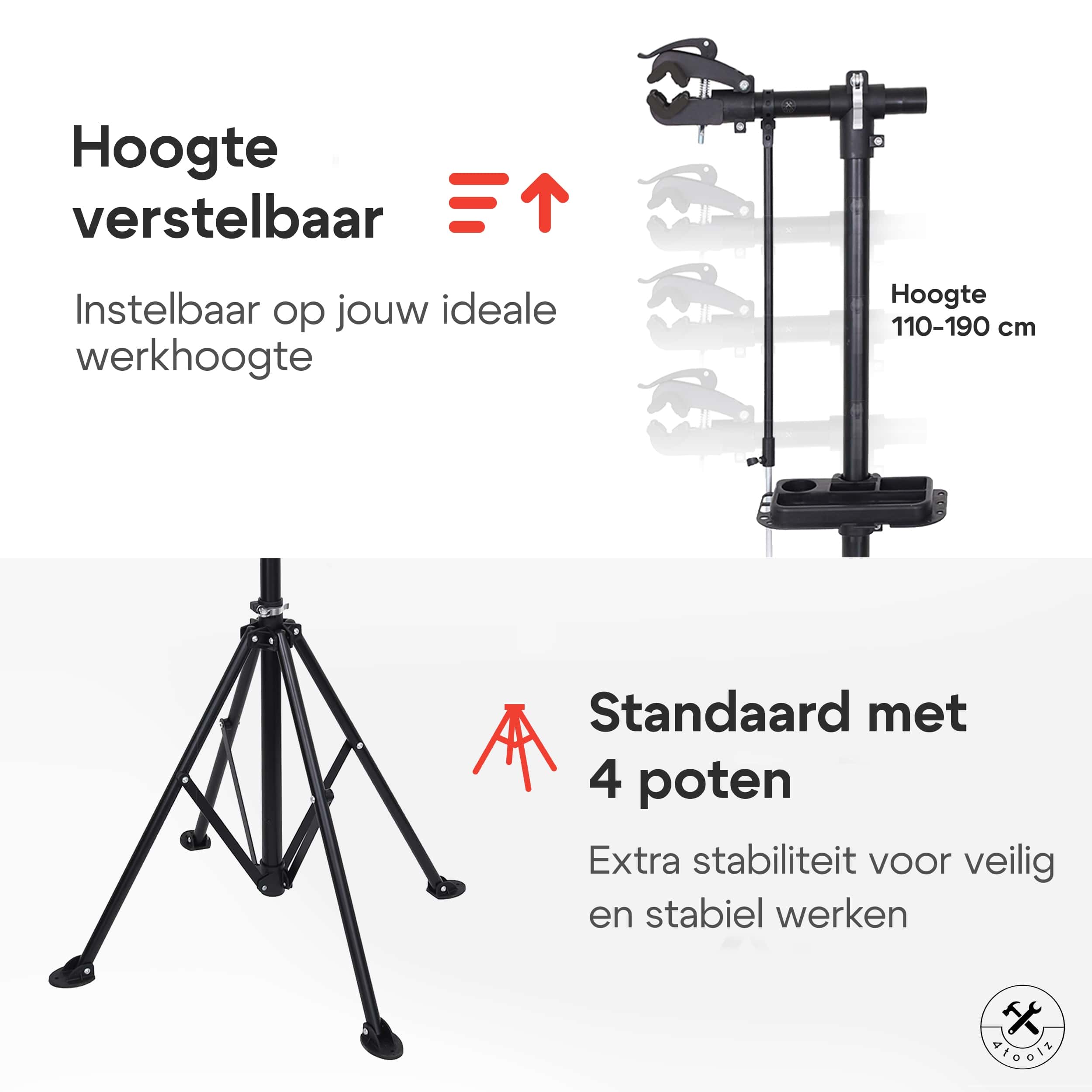 4toolz® Stevige Fiets Montagestandaard Draaibaar - 30kg max - Zwart
