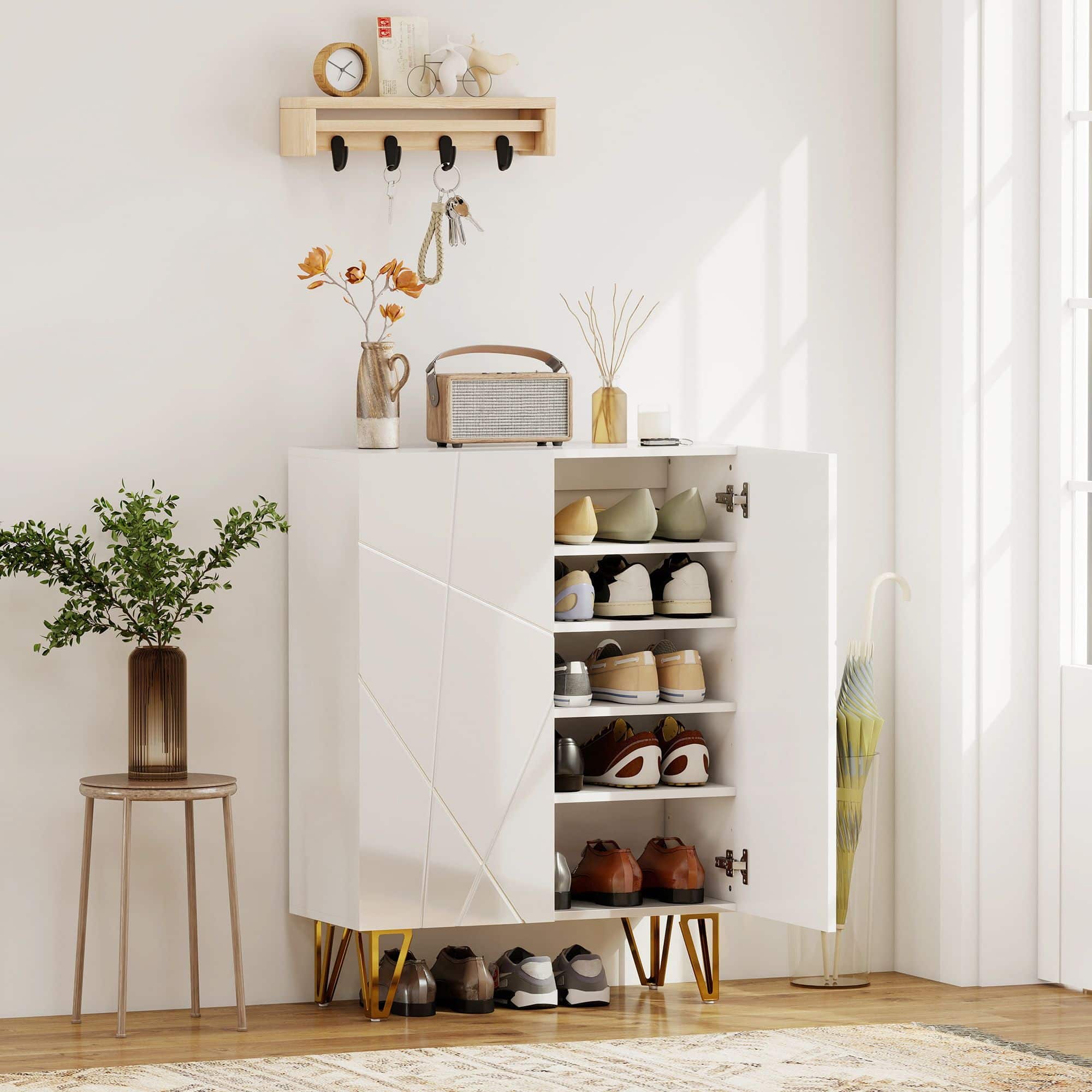 Schoenenkast met 2 deuren - 3 verstelbare planken - Hoogglans Wit