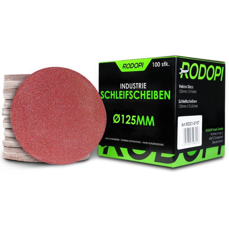 Rodopi® 100x Korrel 220 Schuurpapier 125 mm - zonder perforatie Excentrisch Schuurmachine