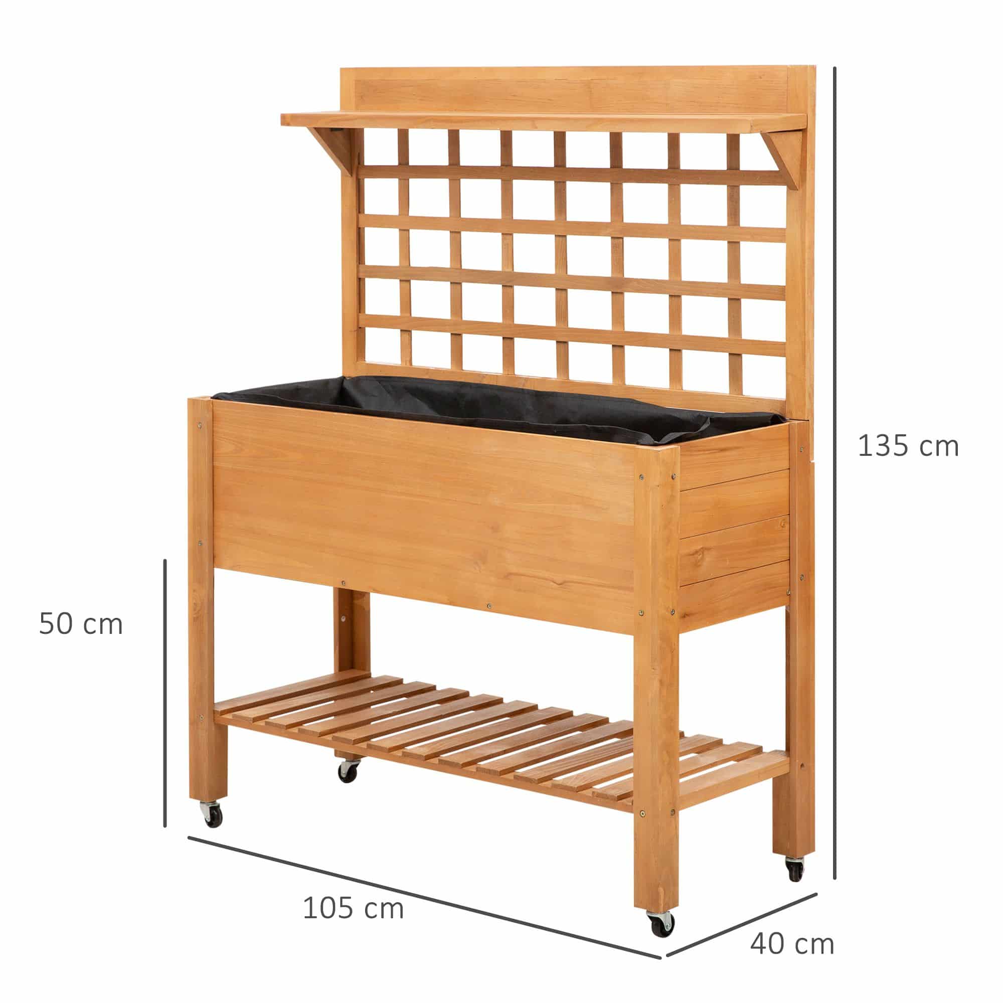 Verhoogde Plantenbak Hout op Wielen met klimrek - 45x105x135 cm Verhoogde Plantenbak Hout op Wielen met klimrek - 45x105x135 cm