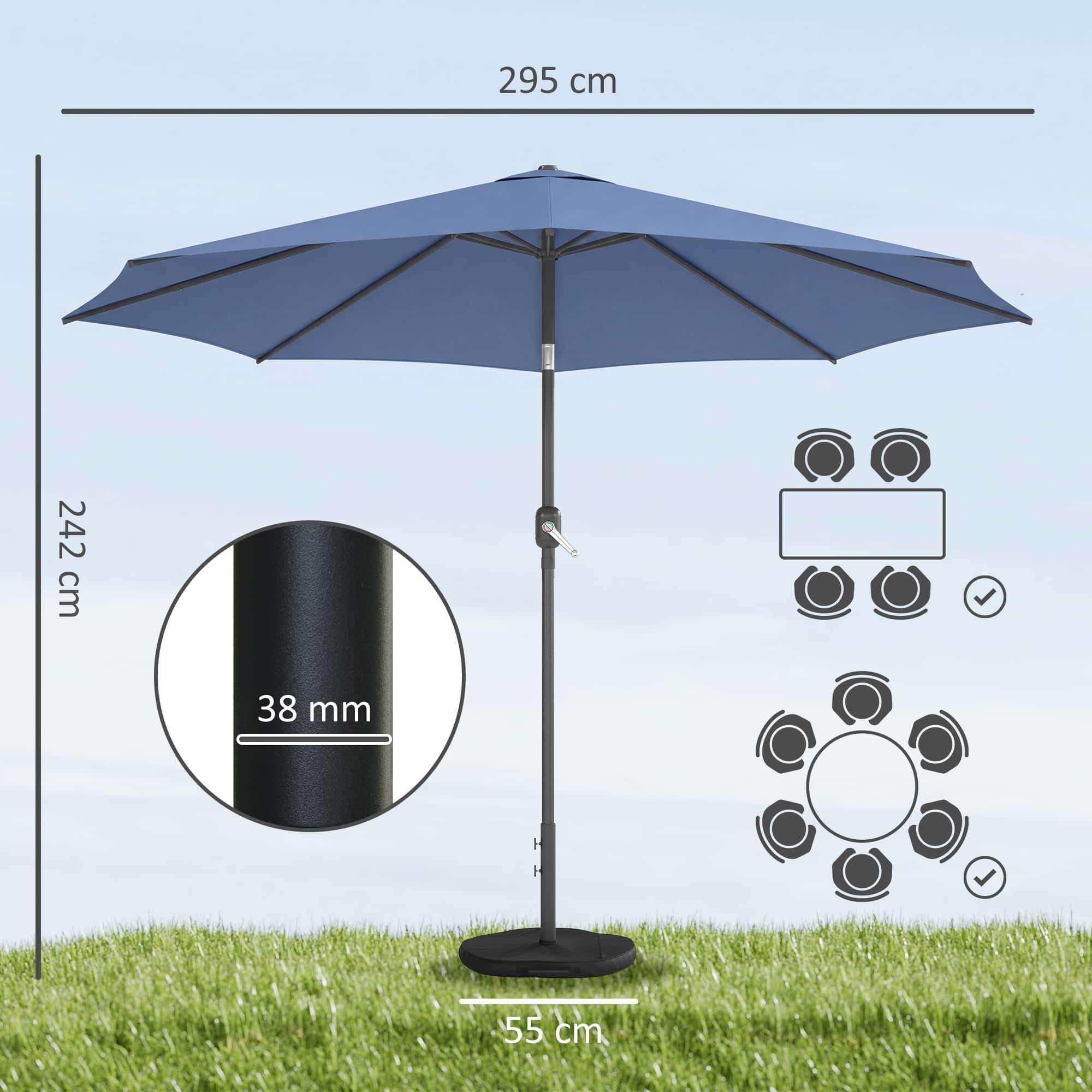 4goodz Parasol 300 cm met Kruisvoet en Zandzak - UV 30+ - Blauw
