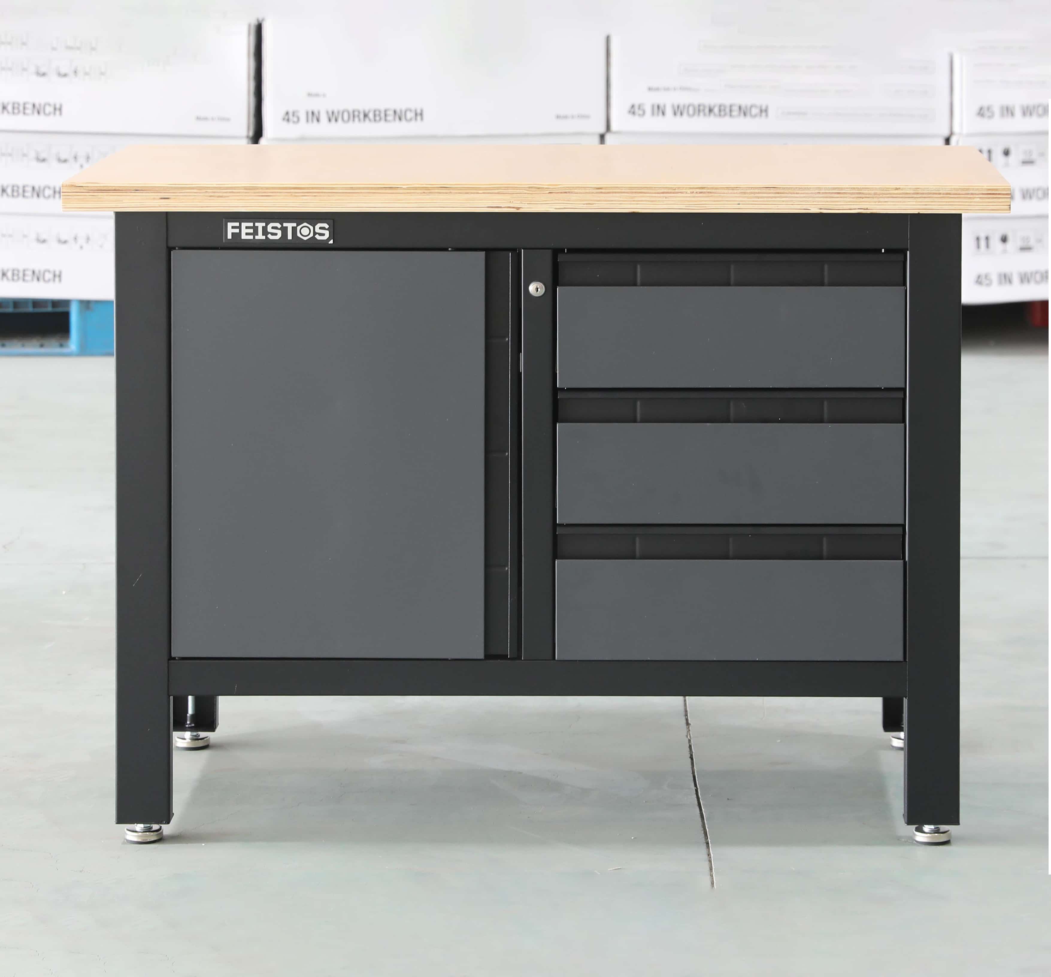 Feistos® Werkbank Tito 1 - met geperforeerde wand - Antraciet/zwart