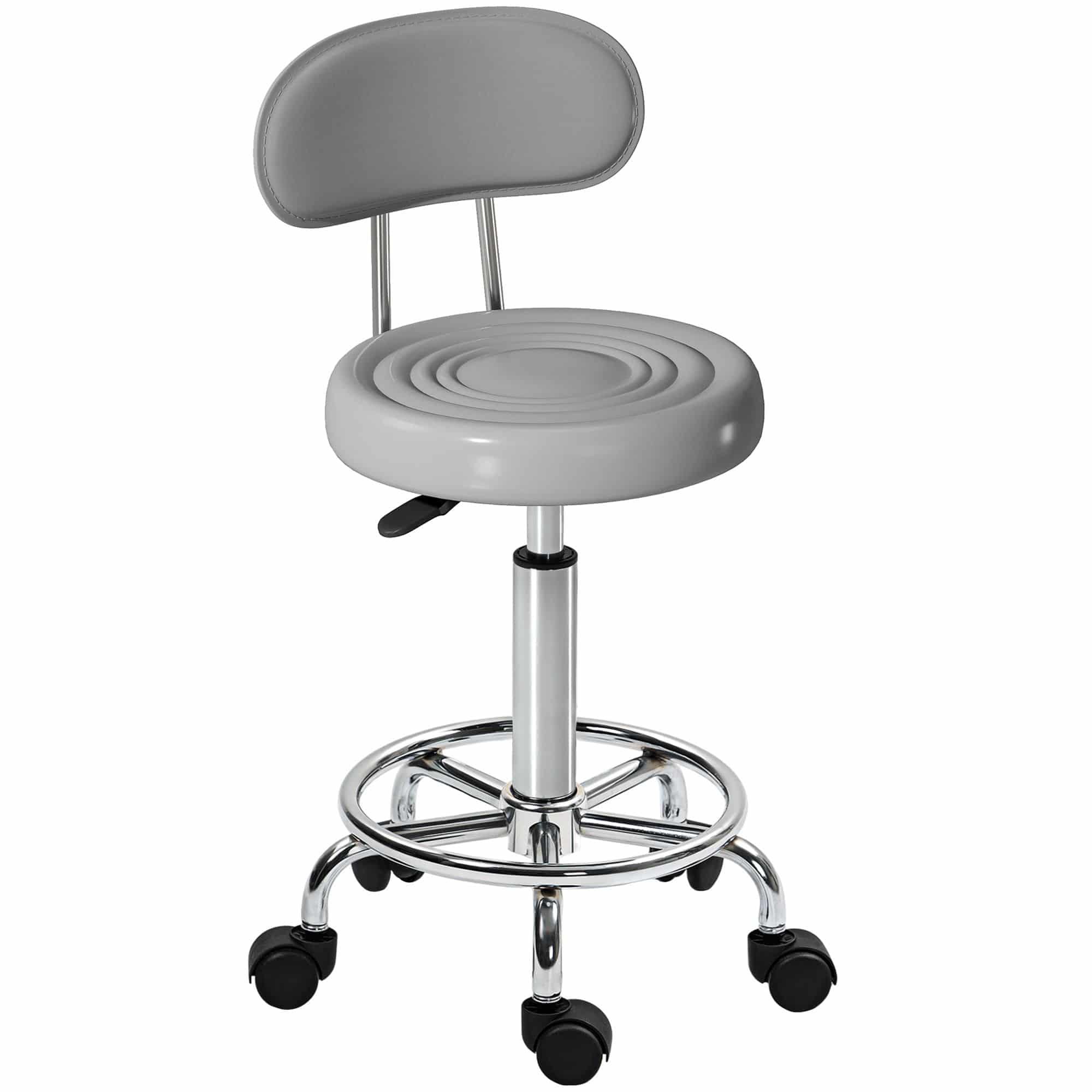 Ergonomische Rolkruk met Rugleuning in Hoogte Verstelbaar - Grijs