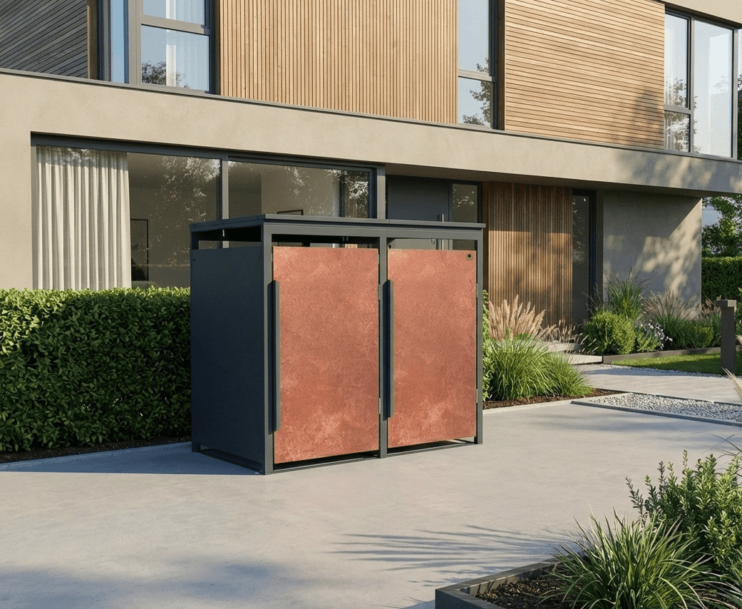 4gardenz® Slimline Kliko Containerombouw 2 Afvalbakken - Antraciet/Cortenstaal Roest-look