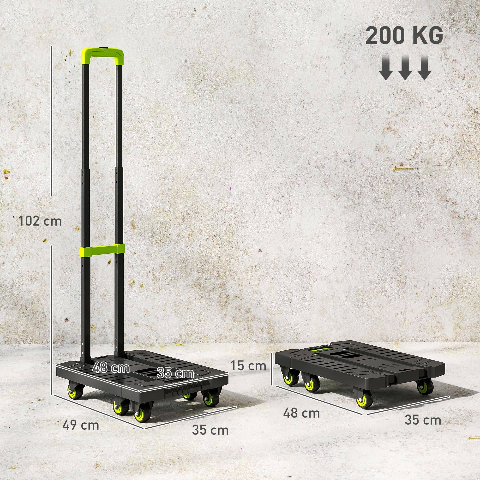 4goodz opvouwbare Plateauwagen Kunststof 49x35x102cm - groen 4goodz opvouwbare Plateauwagen Kunststof 49x35x102cm - groen