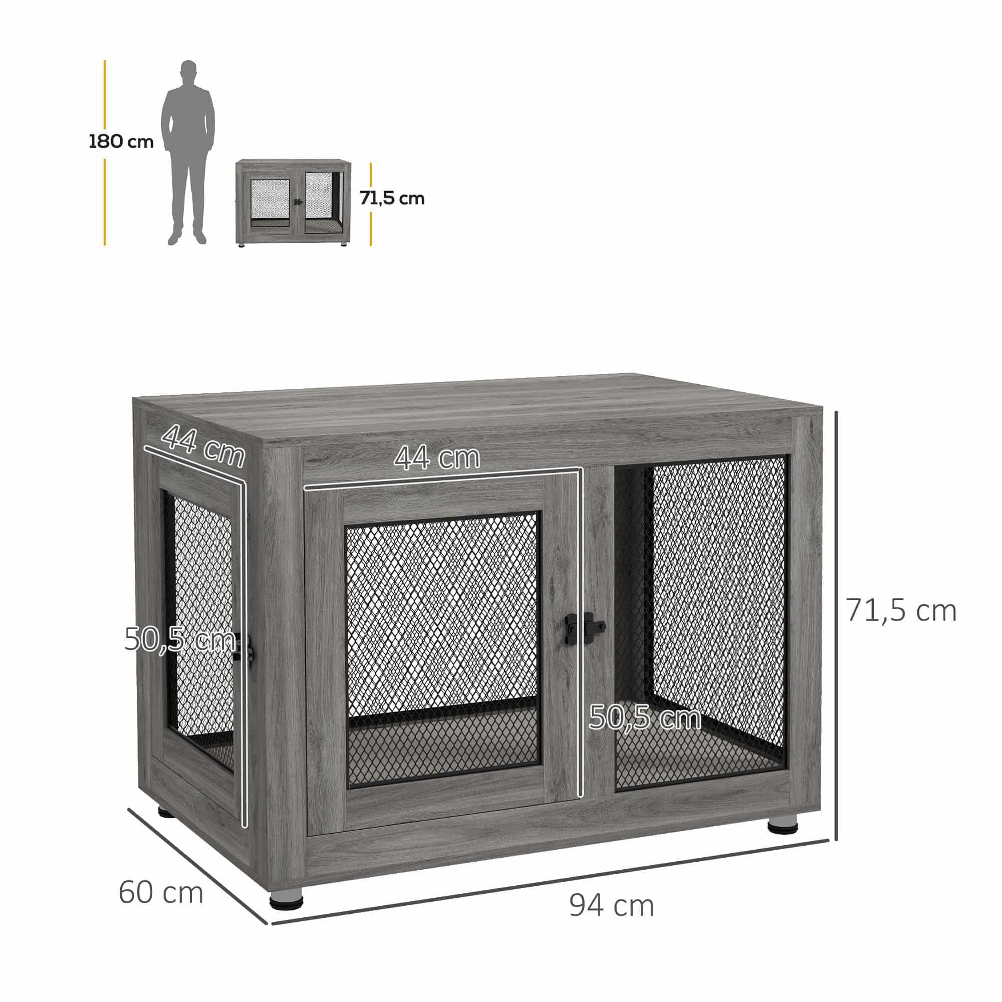 Binnen Bench voor grote honden - Hondenhok Binnen - 60x94x71 cm - Grijs