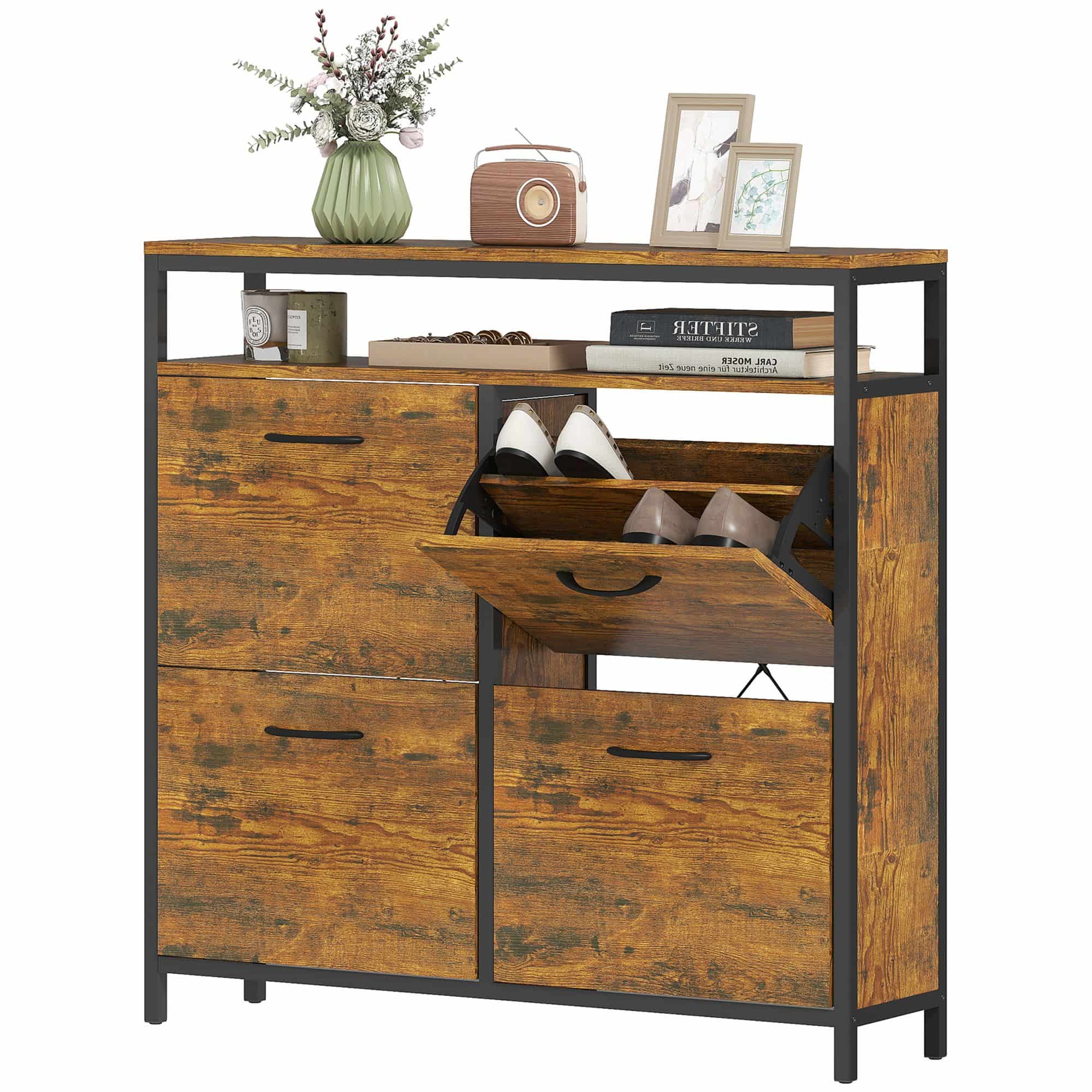 Homcom Schoenenkast met 4 klapladen voor 12-20 paar schoenen